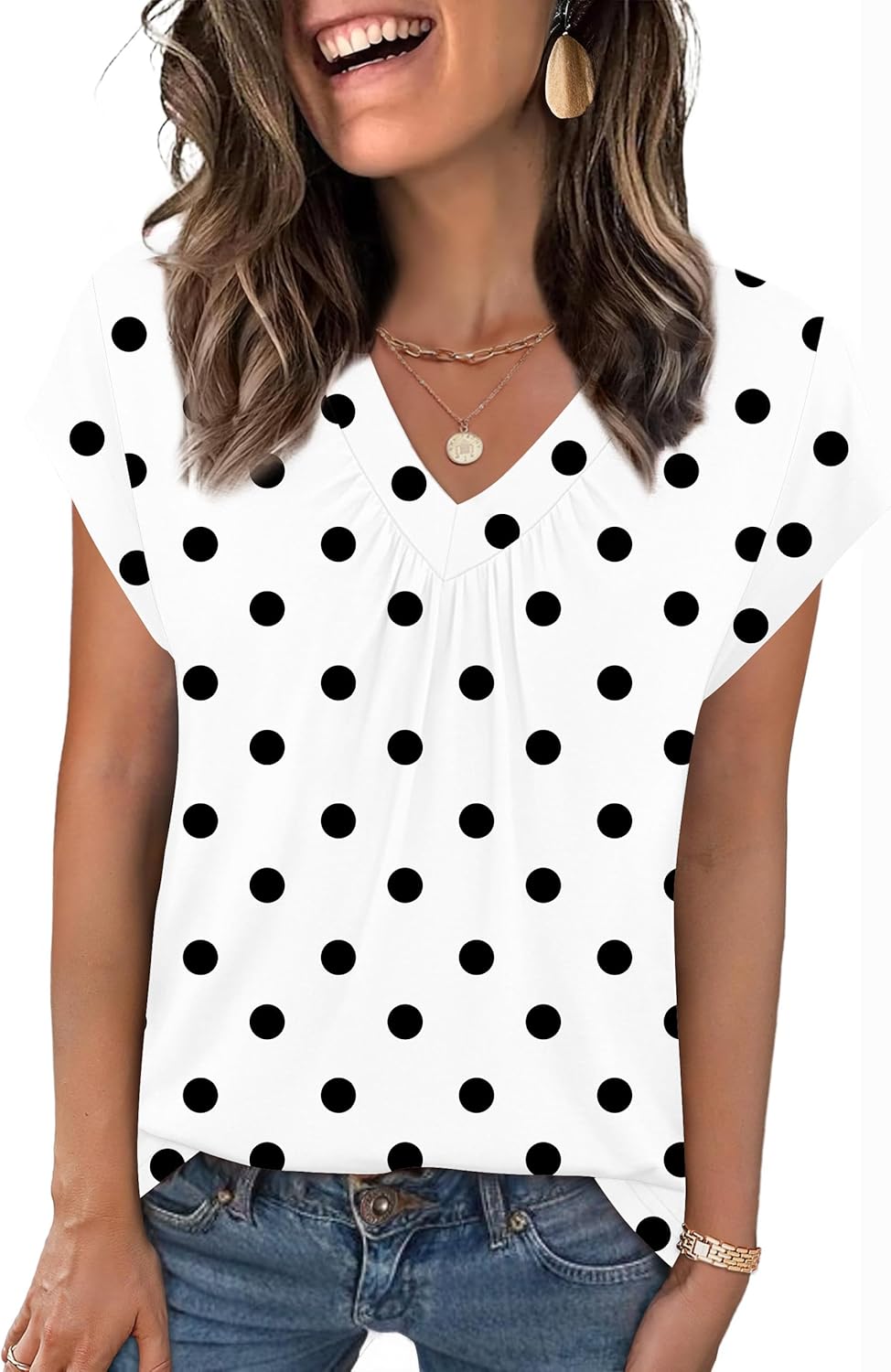 Zeagoo Womens Tops Short Sleeve V Neck Shirts Summer Dressy Casual Business Clothes Work Blouses Fashion Clothing Outfits