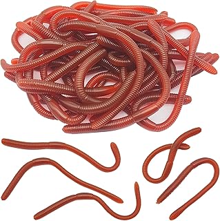 30Pcs 7.1inch Soft Fake Earthworms Faux Lifelike Stretchy Rubber Play Earthworms, Plastic Worms Trick Toy Fishing Lures Baits for Halloween April Fool's Day Party