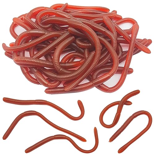 30Pcs 7.1 Inch/18 cm Soft Fake Earthworms Faux Lifelike Stretchy Rubber Earthworms, Plastic Worms Trick Toy Fishing Lures Baits for Halloween April Fool's Day Party