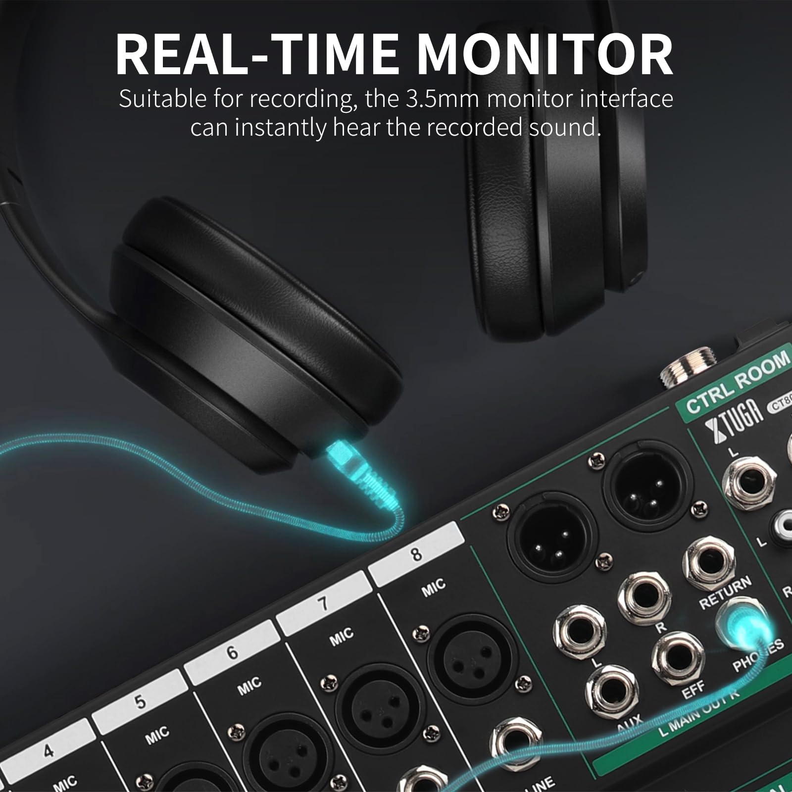 XTUGA CT80,Mezclador de audio profesional de 8 canales para grabación de computadora, interfaz de controlador de sonido, Bluetooth, ecualizador