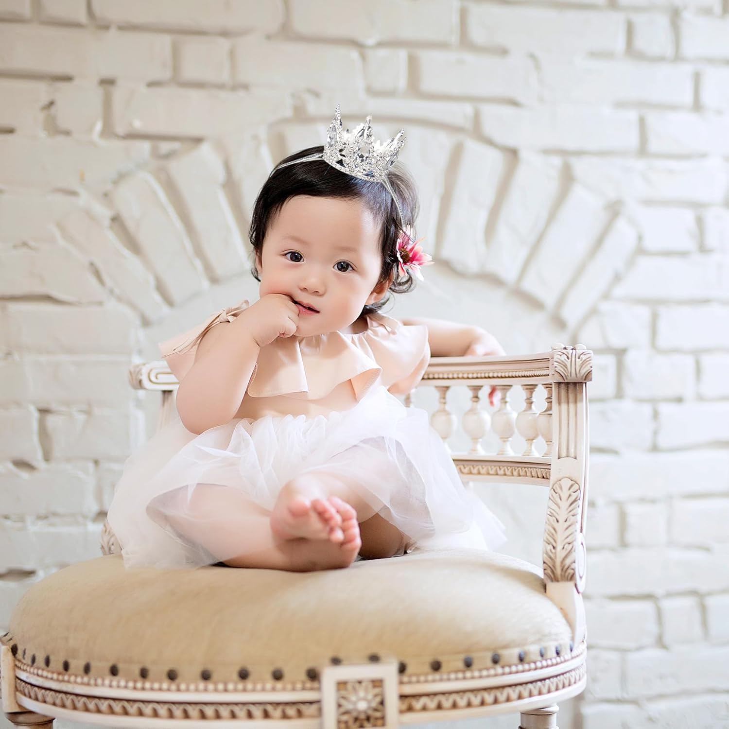 Baby Tiara Glitter Baby Crown Headband Silver Princess Tiara Birthday Elastic Hair Band for Little Girl Toddler Birthday Party Photography Props - Image 5