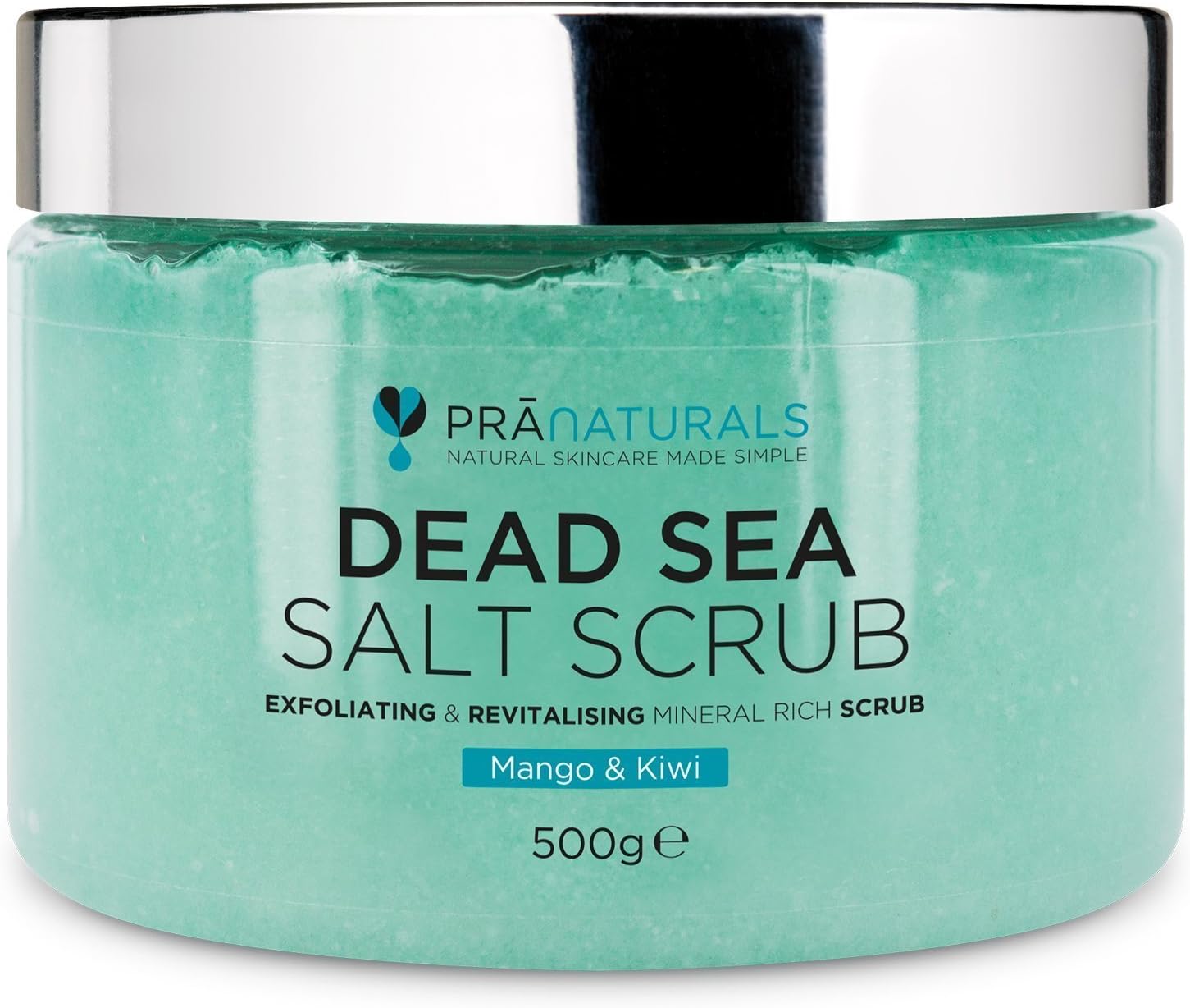 Revitaliserende Dode Zee lichaamsscrub 500g, 100% Organische voedende huidscrub met zout, Rijk aan natuurlijke mineralen voor alle huidtypen (Mango en Kiwi)