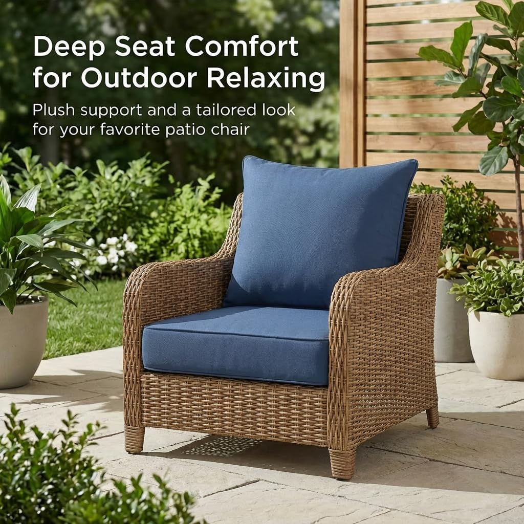 OUTISAN 6 Inch Extra Thick Outdoor Chair Cushions-24 x 24 Water & UV & Fade Resistant 1 Seat Outdoor Patio Furniture Cushions for Wicker Chairs Patio Chairs Loveseat Sofa (2, Blue)