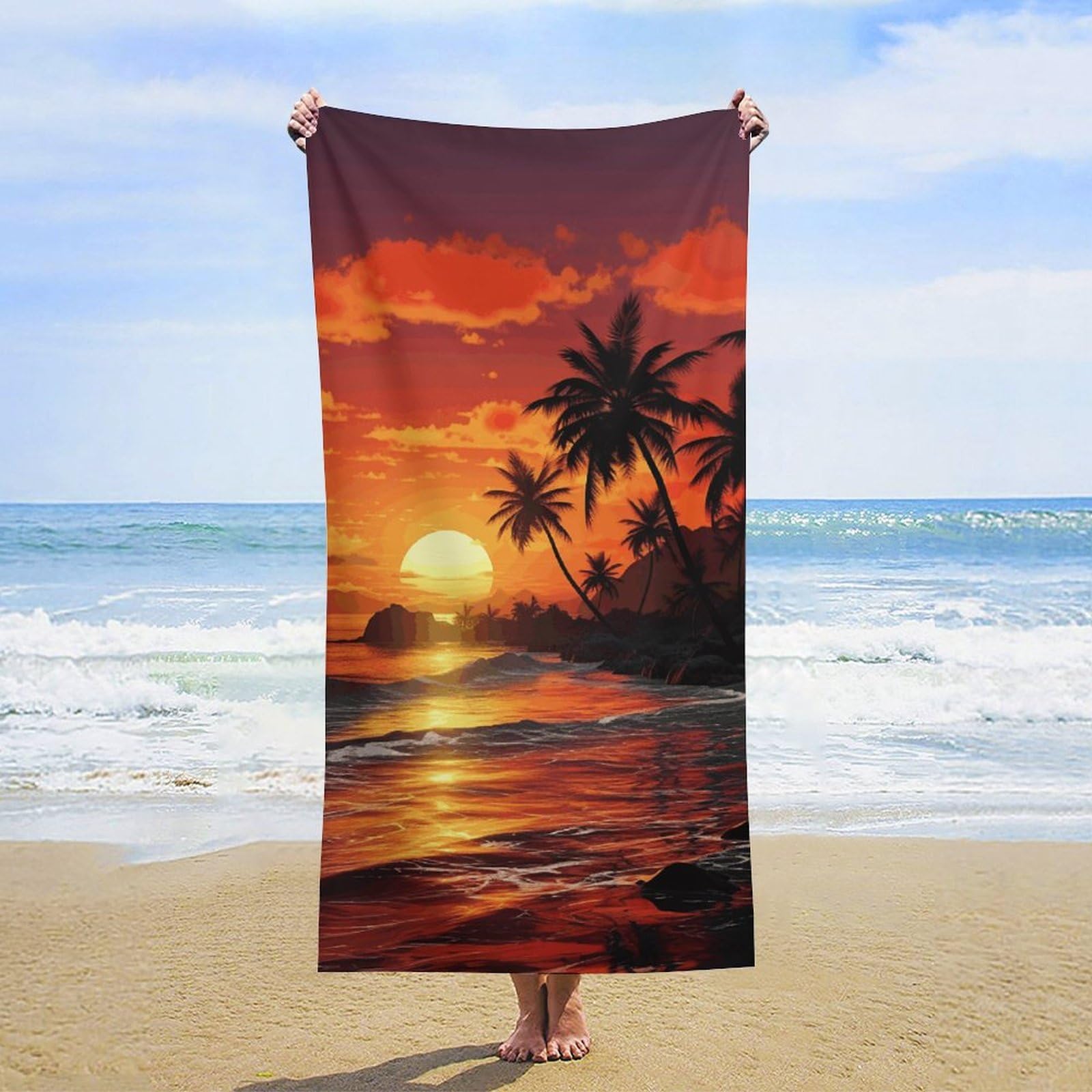 NTVOWPZO Tropical Sunset Beach Towel Oversized Microfiber Bath Towels Lightweight Sand Proof Beach Towels Absorbent Pool Towels for Swimming Yoga Bathroom Towel 31.5" X 63"