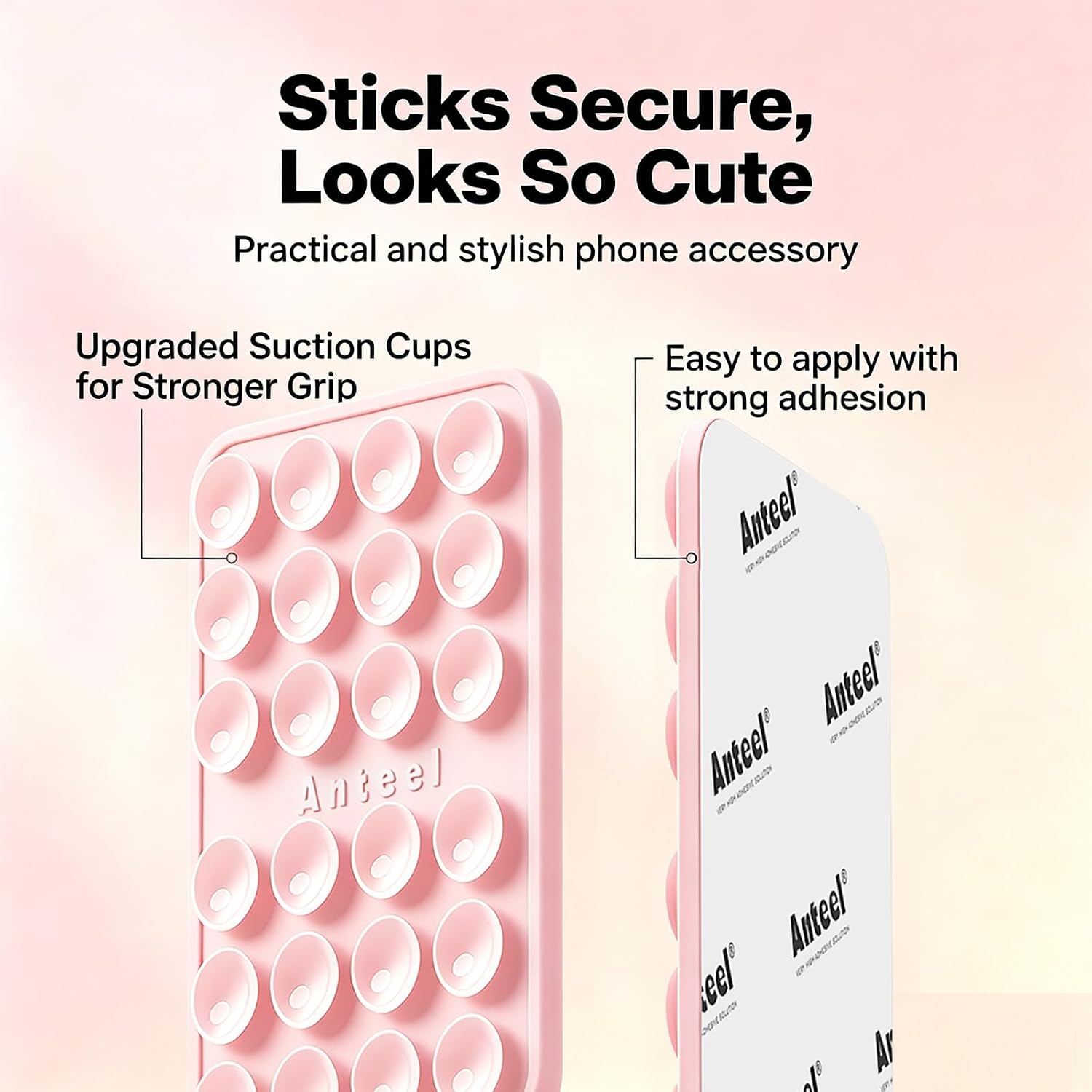 Anteel Classic - Silicone Suction Phone Case Adhesive Mount，Hands-Free Sticky Phone Holder，Non-Slip，Durable Silicone Phone Grip，Suitable for Selfies and Videos, 2.2"x3.4"(White) image 4