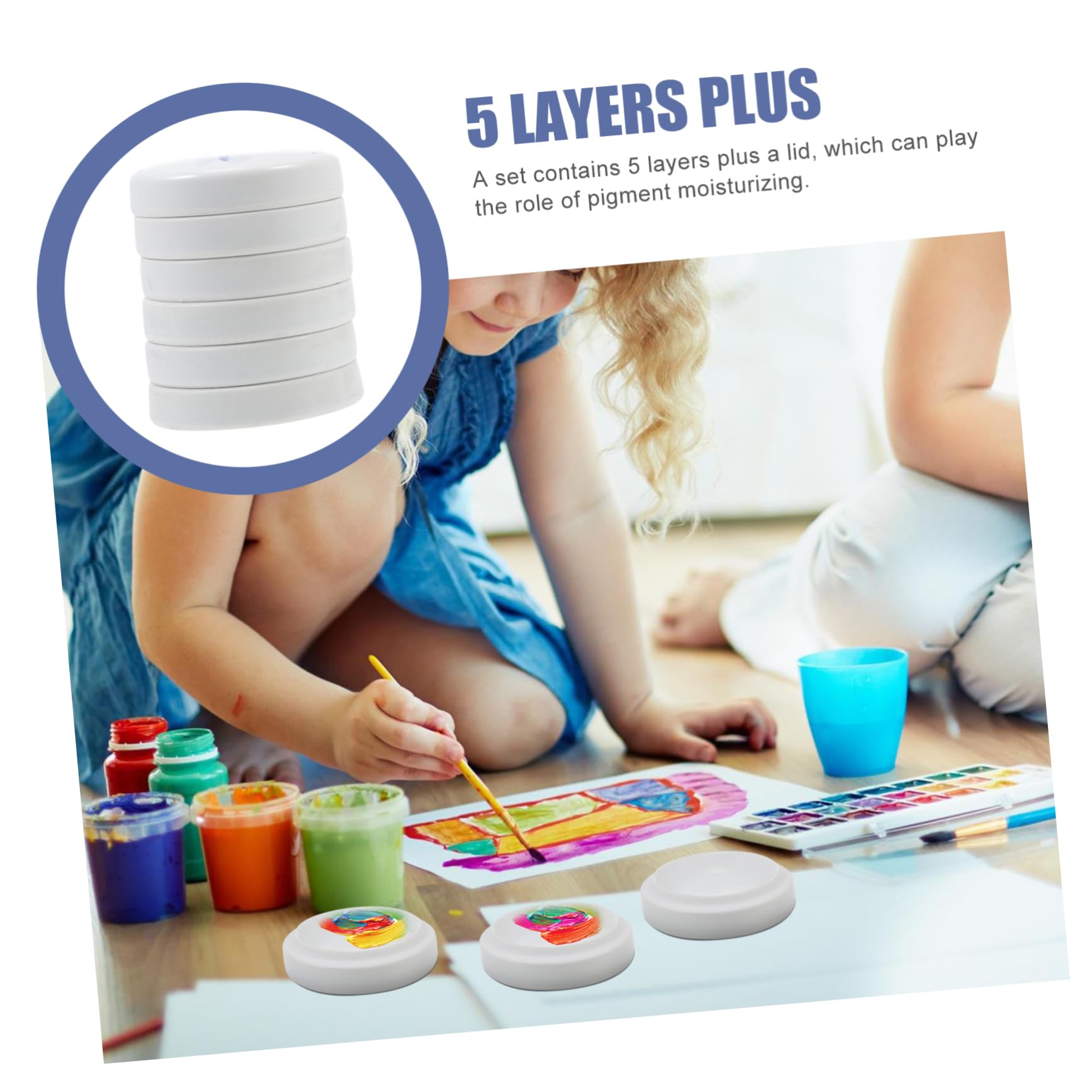 NUOBESTY Palette de Peinture en Céramique Blanche, Plateau de Mélange de Couleurs Empilable 5 Couches avec Couvercle, pour Aquarelle et Décoration