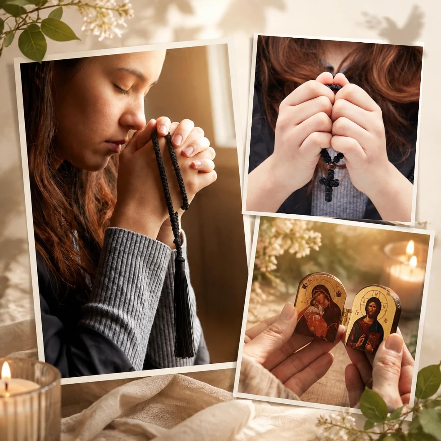 Kigeli 4 Pcs Mini Orthodox Icons Christian Prayer Rope, Style A Rope