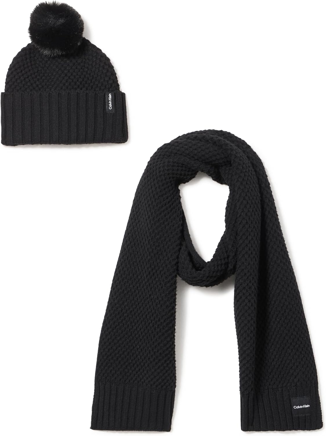 Calvin Klein Women's Chunky Waffle Knit Beanie and Scarf Set
