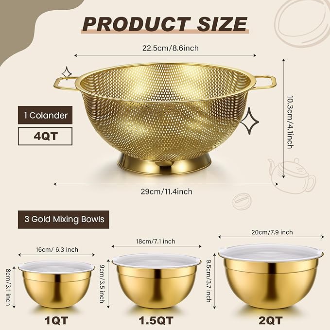 Accesorios de Cocina Dorados 7 Piezas Acero Inoxidable miniatura 3
