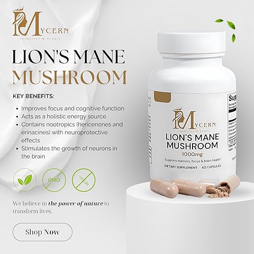 Miniatura 2 de Suplemento de hongo melena de león  400 mg Hericium Erinaceus orgánico con cuerpo fructífero y micelio  40% polisacáridos  60 cápsulas veganas