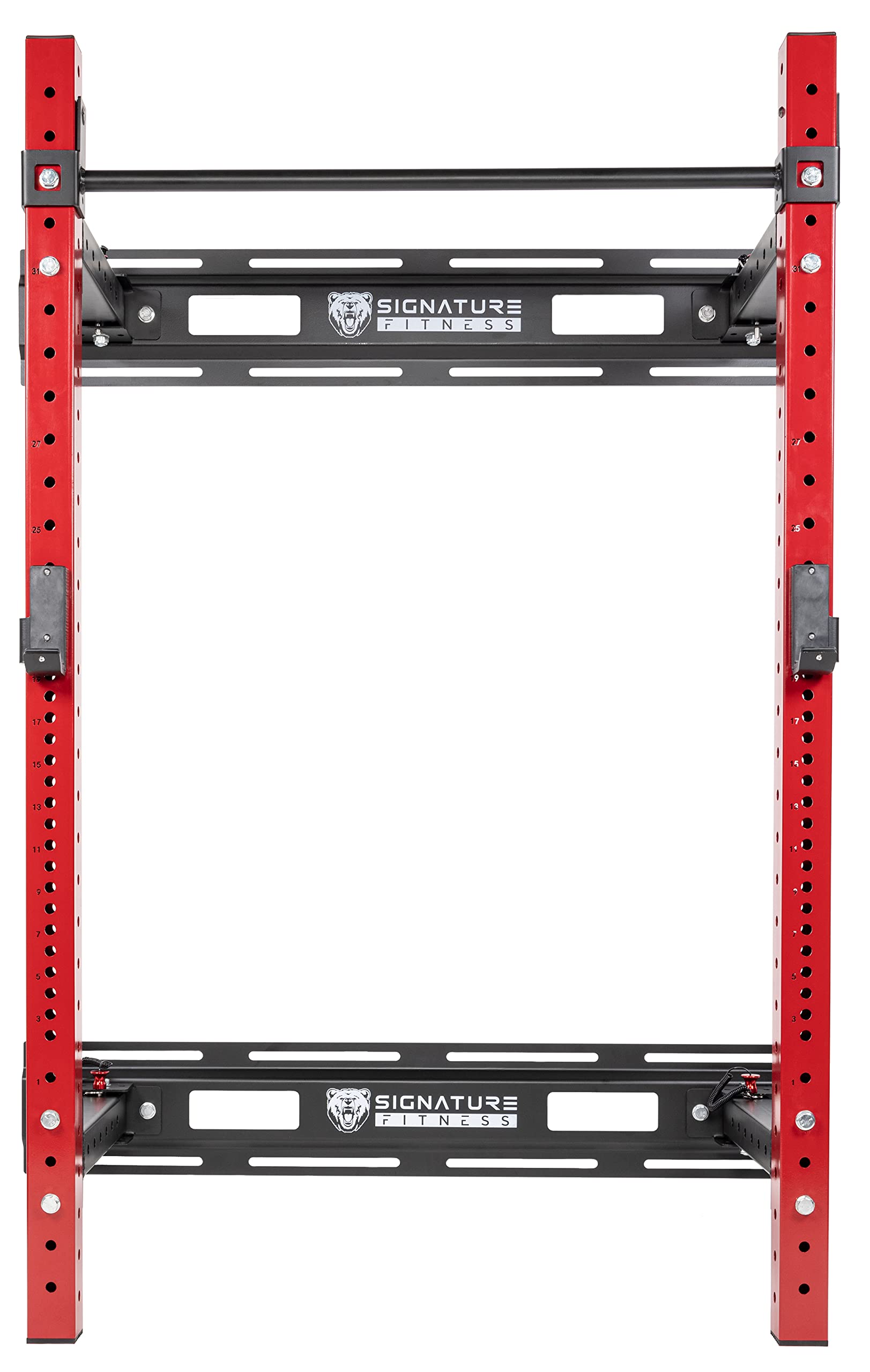 Fitvids 3” x 3” Wall Mounted Fold-in Power Cage Squat Rack with Adjustable Pull Up Bar and J Hooks - Space-Saving Home Gym