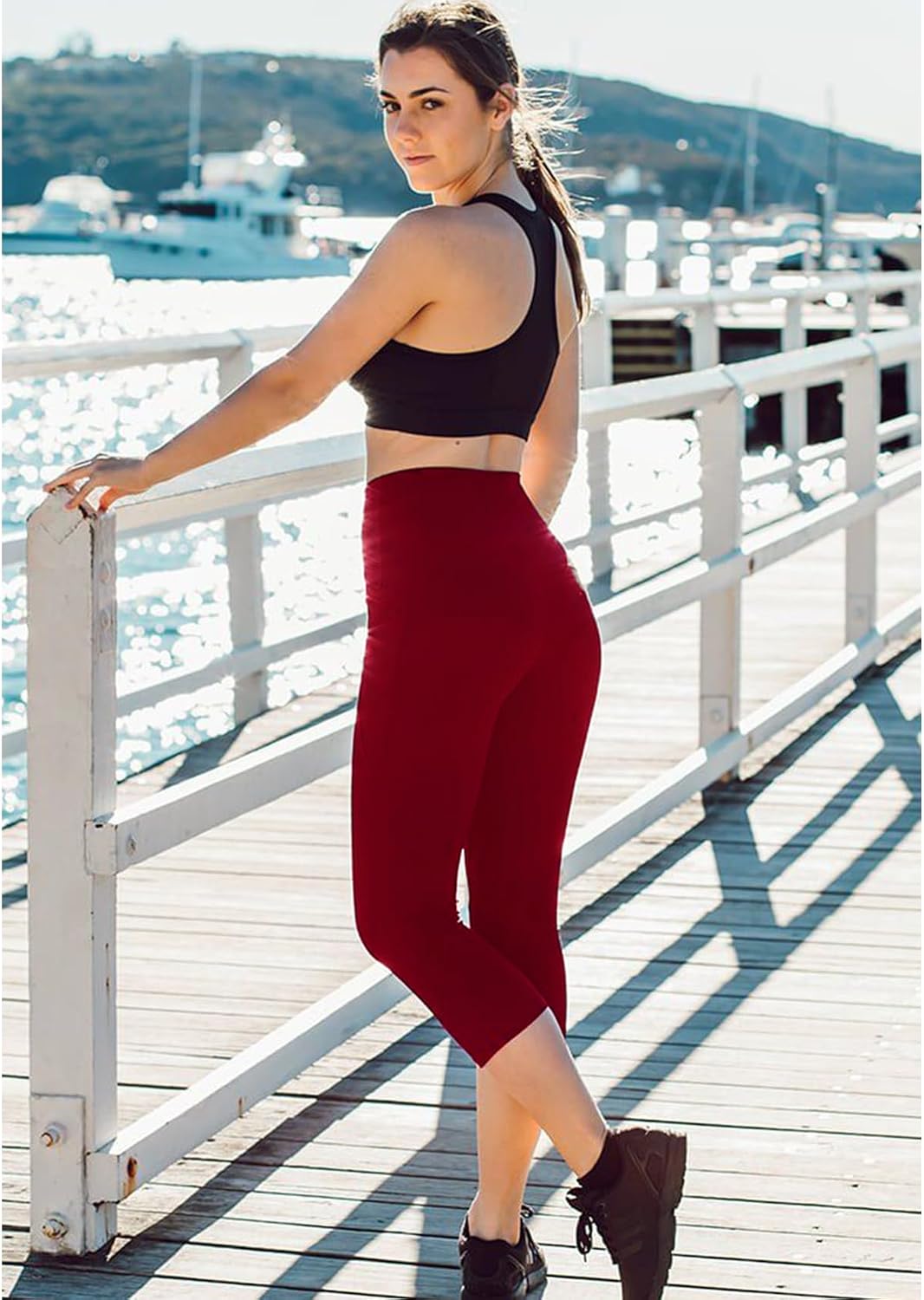 NEW YOUNG 3 Pack Capri Leggings for Women with Pockets-High Waisted Tummy Control Workout Gym Yoga Pants image 3