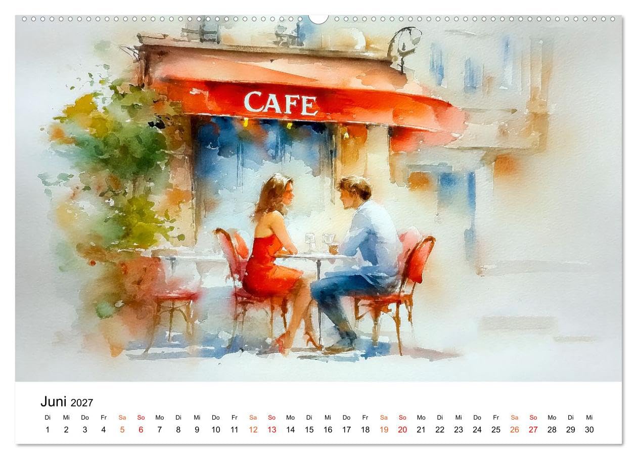 Paris in sanften Farben (Wandkalender 2027 DIN A2 quer), CALVENDO Monatskalender: Paris in warmem Aquarelllicht - sanft gemalt. (CALVENDO Orte)