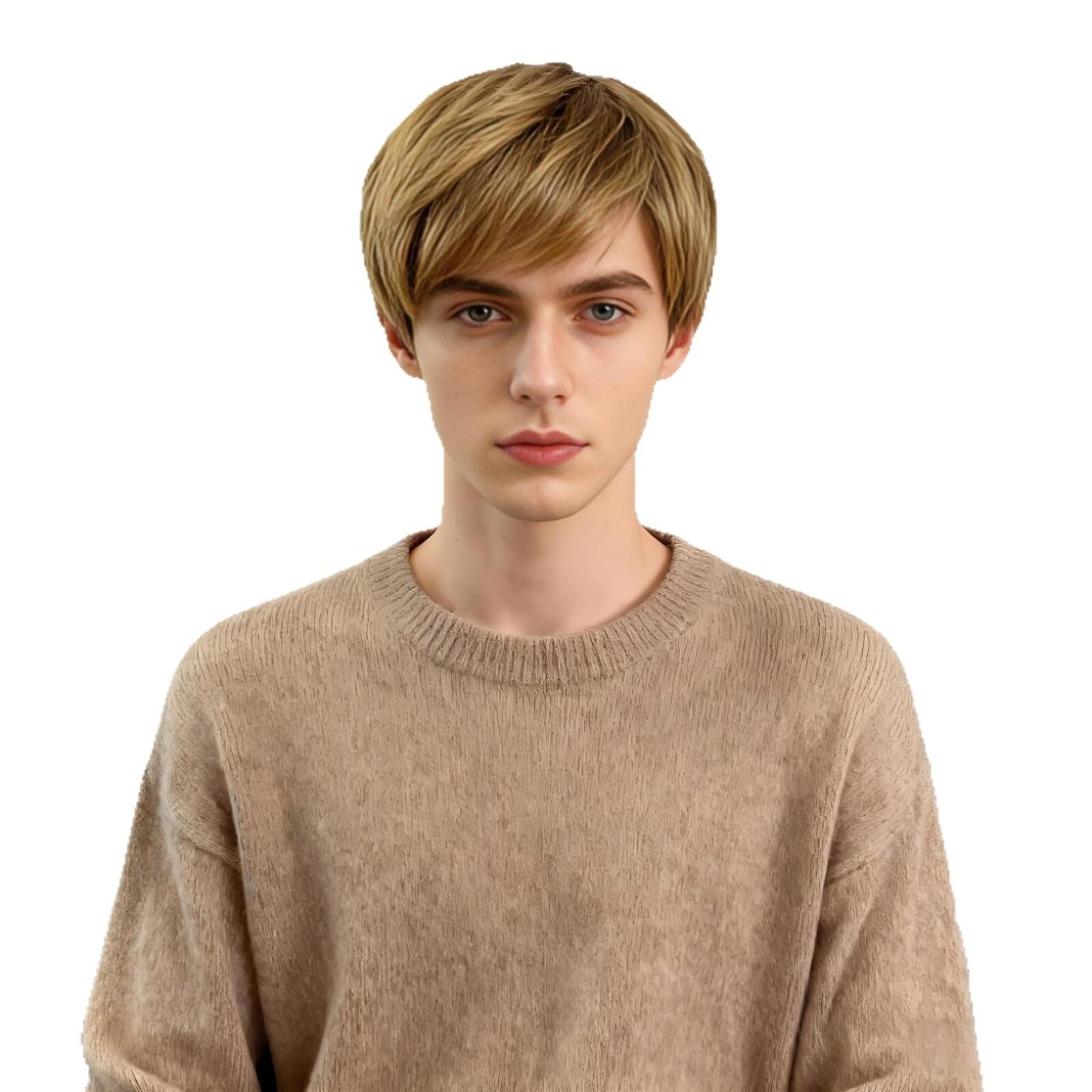 Zhaoj24-05 Mens Toupee Men's Slanted Bangs, Short Straight Fluffy Wig, And Natural Headband