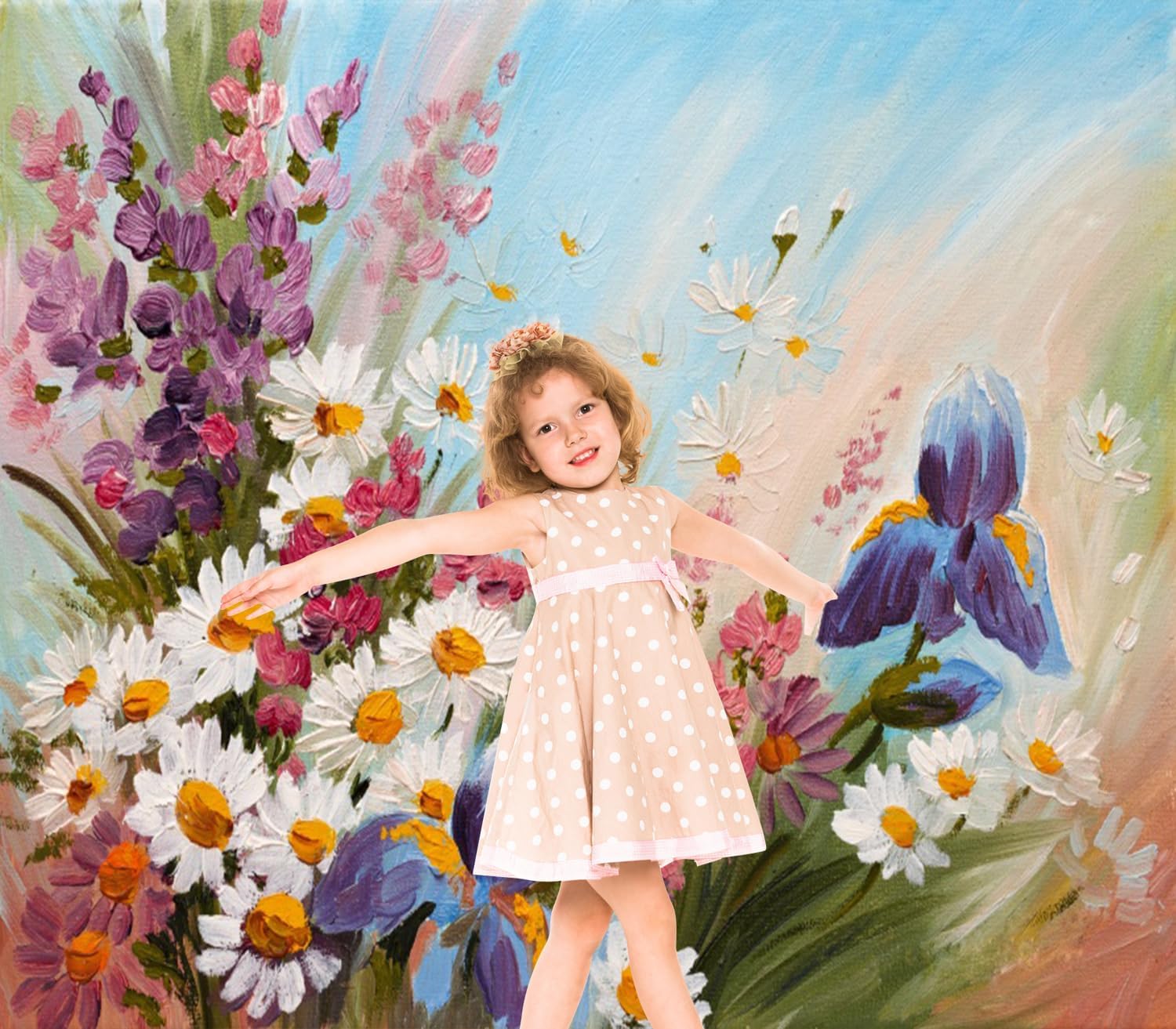 7x8ft Vibrant Flower Bouquet Oil Painting Garage Door Decor Colorful Daisy and Iris Scene Lively Garden Garage Door Decor Nature Botanical Beauty Seasonal Decoration Props