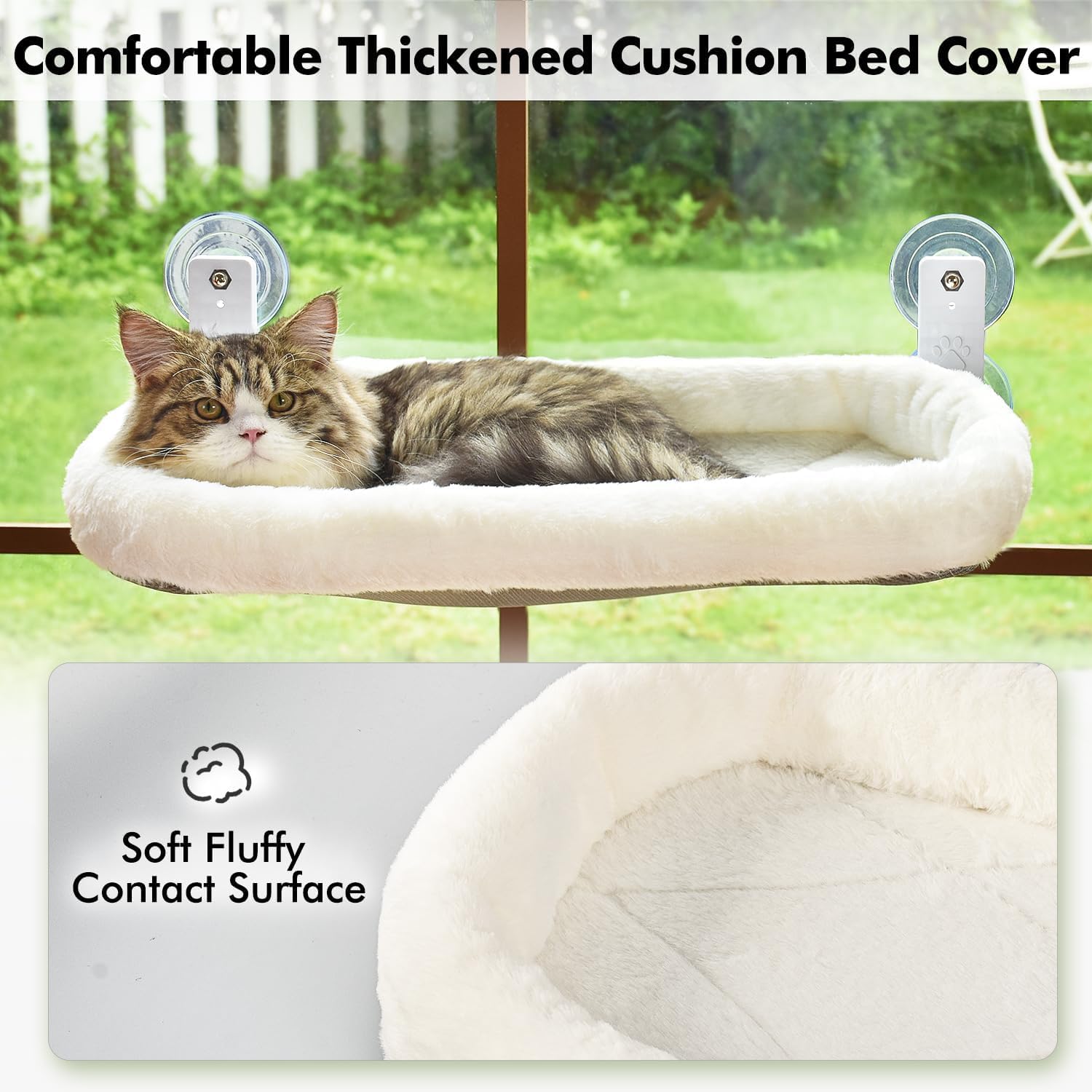 Hamac pour chats, pliable et doux et confortable (blanc, 52 cm), idéal comme lit pour chat ou rebord de fenêtre, hiver, jusqu'à 25 kg