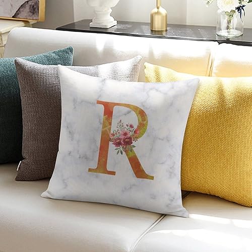 Miniatura 6 de TiuKiu Fundas de almohada personalizadas con monograma floral dorado de 22 x 22 pulgadas diseño de flores de rosas de acuarela letra R decoración de