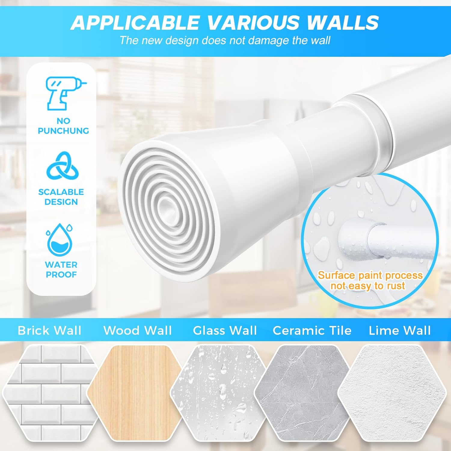 Tension Curtain Rod 28 to 48 Inch，7/8" Diameter White Tension Rod Adjustable Curtain Rod No Drilling Spring Tension Curtain Rod Small Shower Curtain Rod Tension Rod for Doorway，Closet，Bathroom