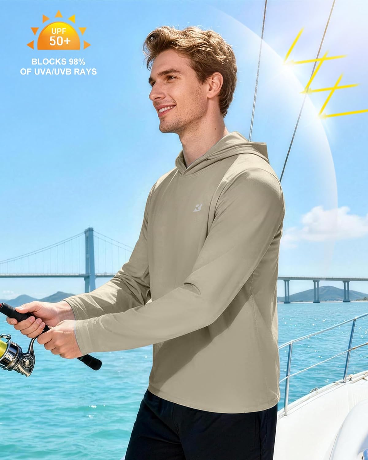 Roadbox Mens UPF 50+ Long Sleeve, Sun Hoodie Fishing Shirts for Men, UV Protection Hooded for Hiking Running Workout - Image 4