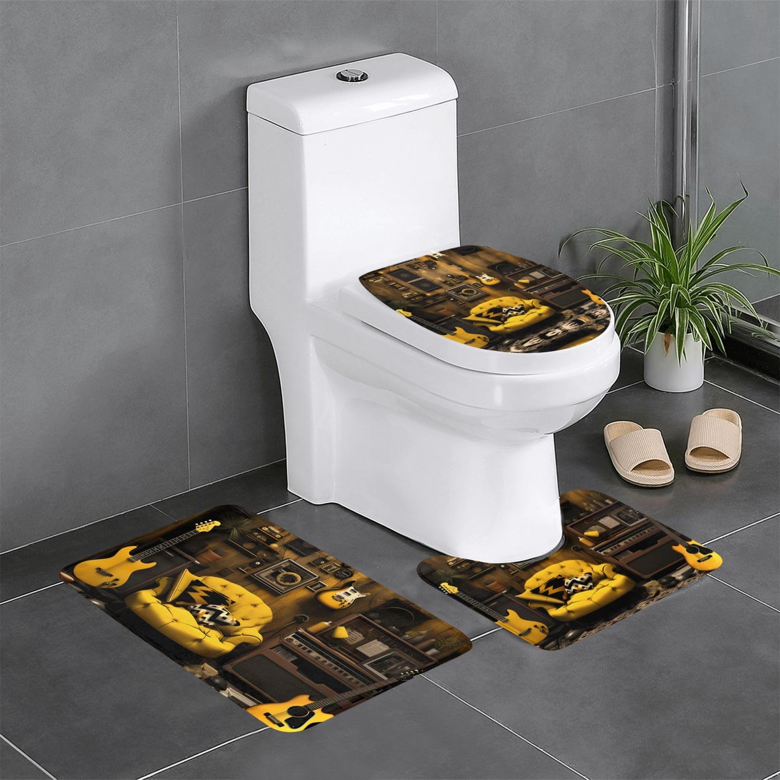Tapis de salle de bain jaune moutarde et noir lot de 3 tapis de sol antidérapants 61x40,6 cm