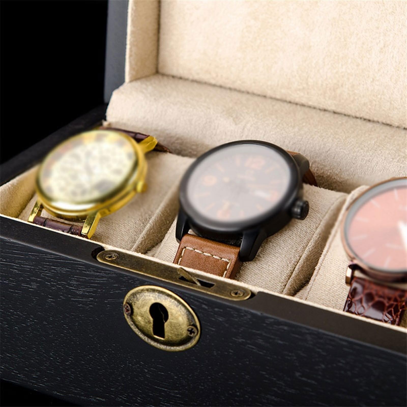 Caja de almacenamiento de relojes Caja de almacenamiento for relojes negra, caja for presentación joyas, 3 cajas for con cerradura (sin incluir relojes)