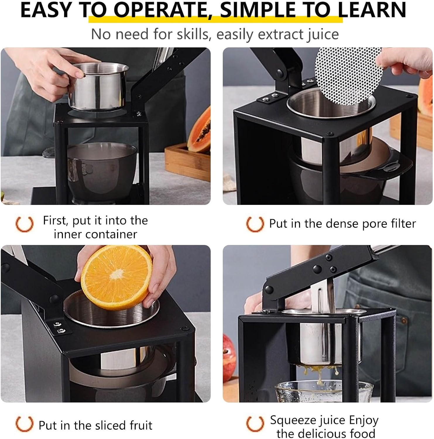 Stainless Steel Potato Ricer and Masher for Mashed Potatoes, 3-in-1 Kitchen Gadgets with Juicing Discs, Heavy Duty Fruit Press for Lemons, Commercial Stainless Steel Cooking Utensils for Home Use