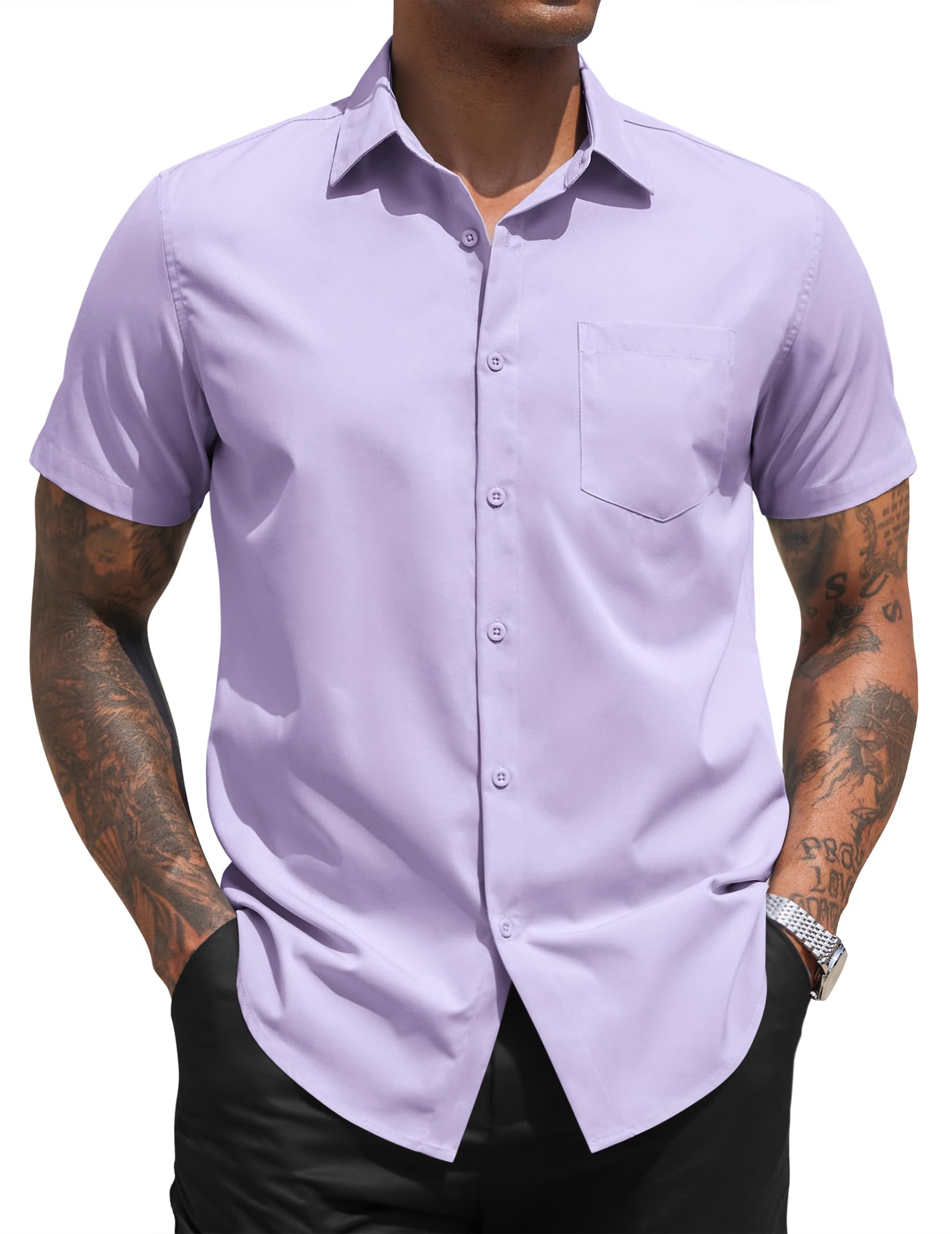 COOFANDY Men's Dress Shirts Short Sleeve Business Casual Regular Fit Button Down Shirts with Pocket