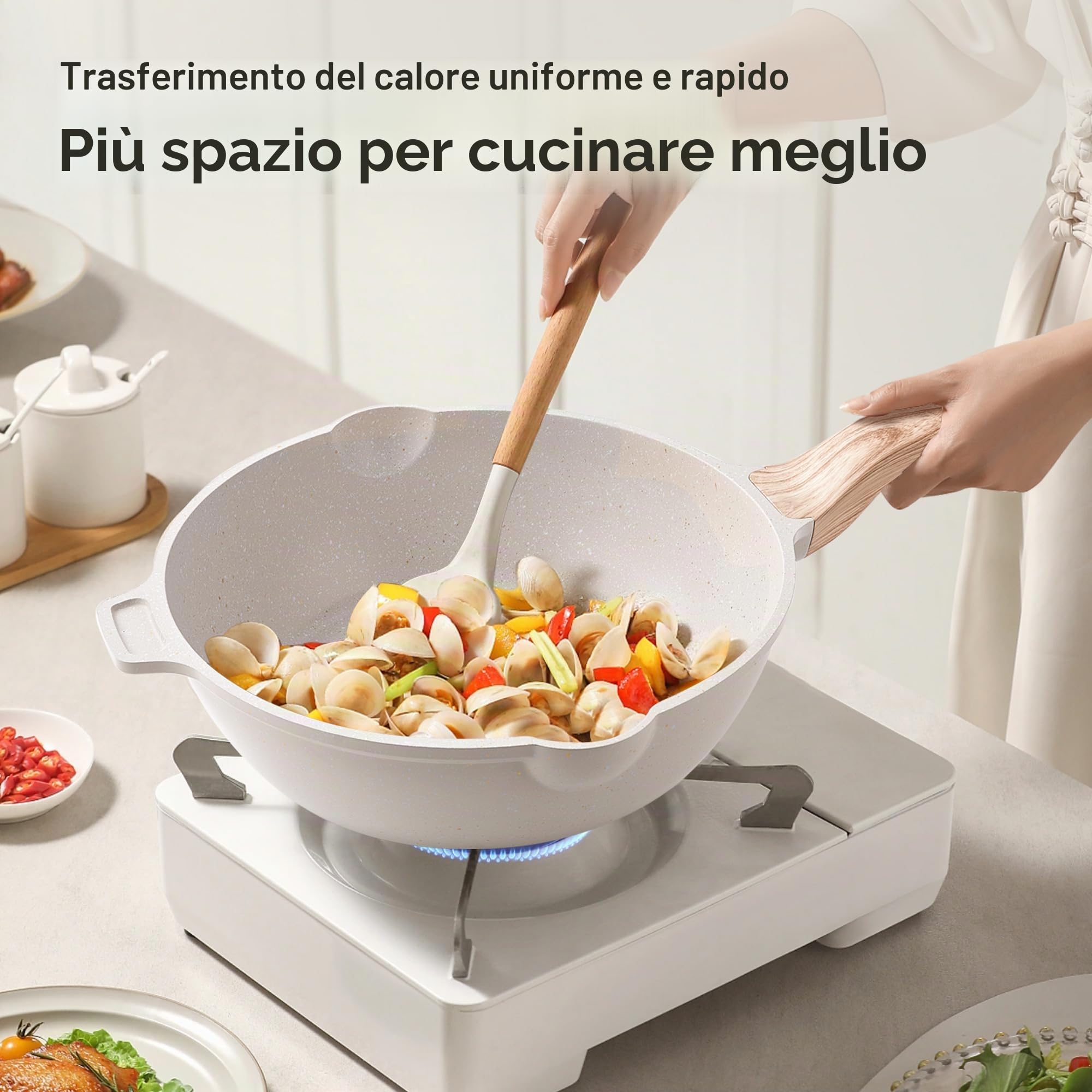 RIOVARM Induzione Set di pentole e padelle con coperchi In granito Antiaderente Set di pentole con padella per grigliare cucina essenziale Pentola Padella per salse Spatole