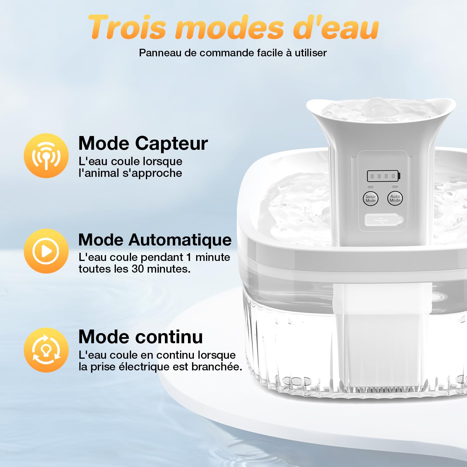Fontaine a Eau Chat sans Fil 2,5 L, Abreuvoir Silencieux pour Chat