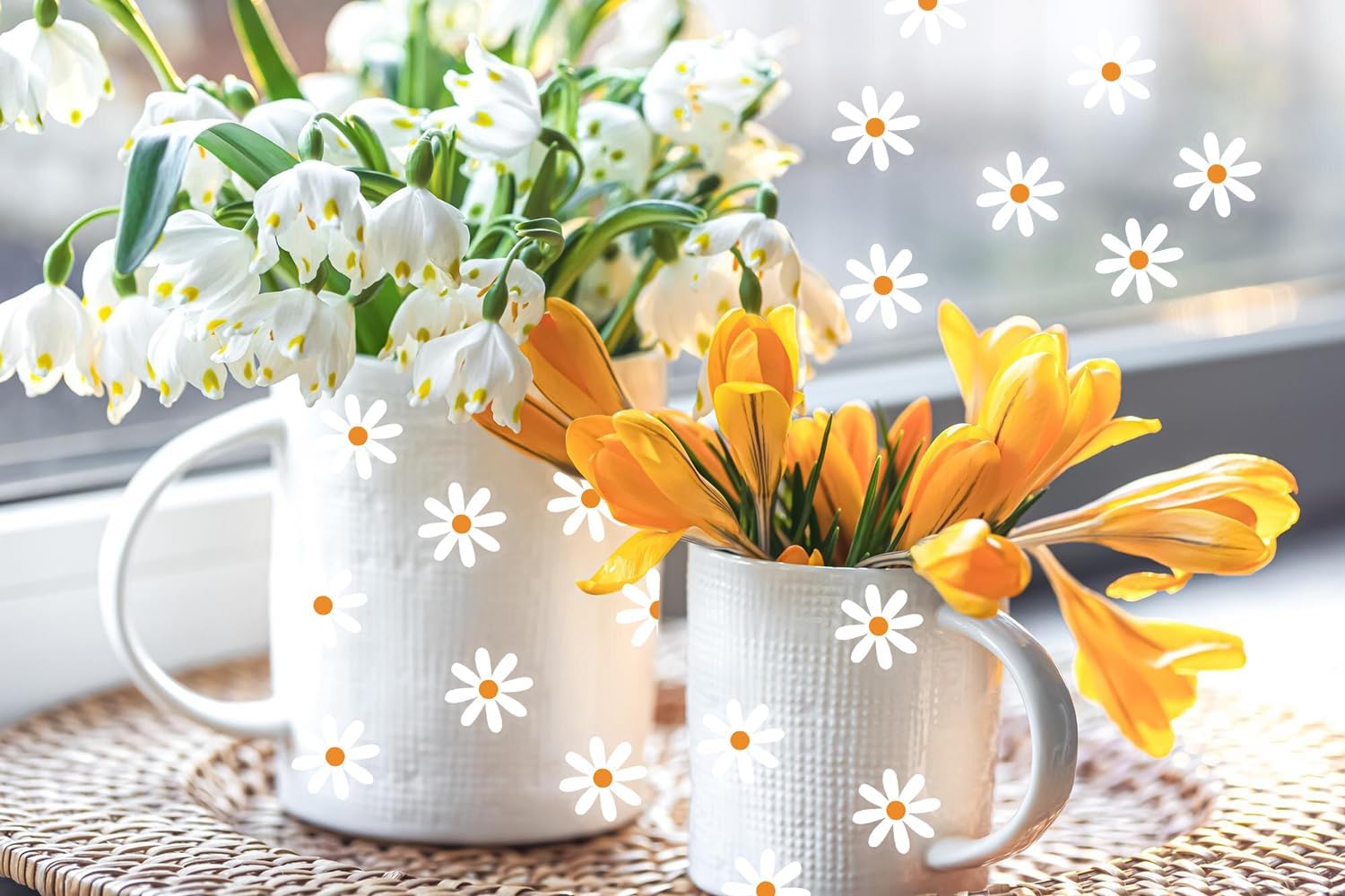 Spring Decorations Mini Daisy Flower Stickers 126PCS Daisy Party Supplies Favors for Easter Spring Summer Birthday Baby Shower Wedding Bridal Retro Hippie Groovy Decor