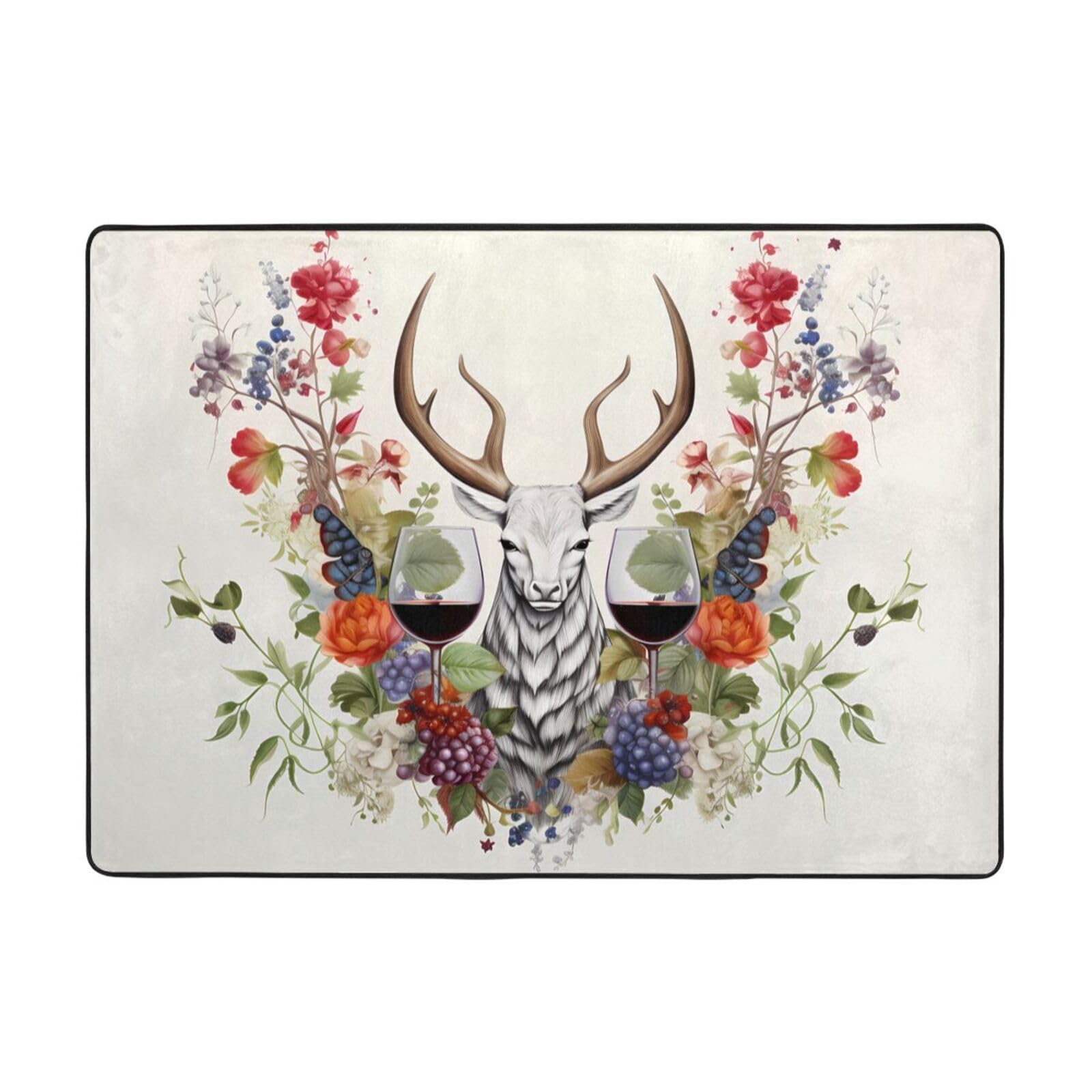 Tapis salon 203x147 imprimé tête de cerf pour table basse et bureau