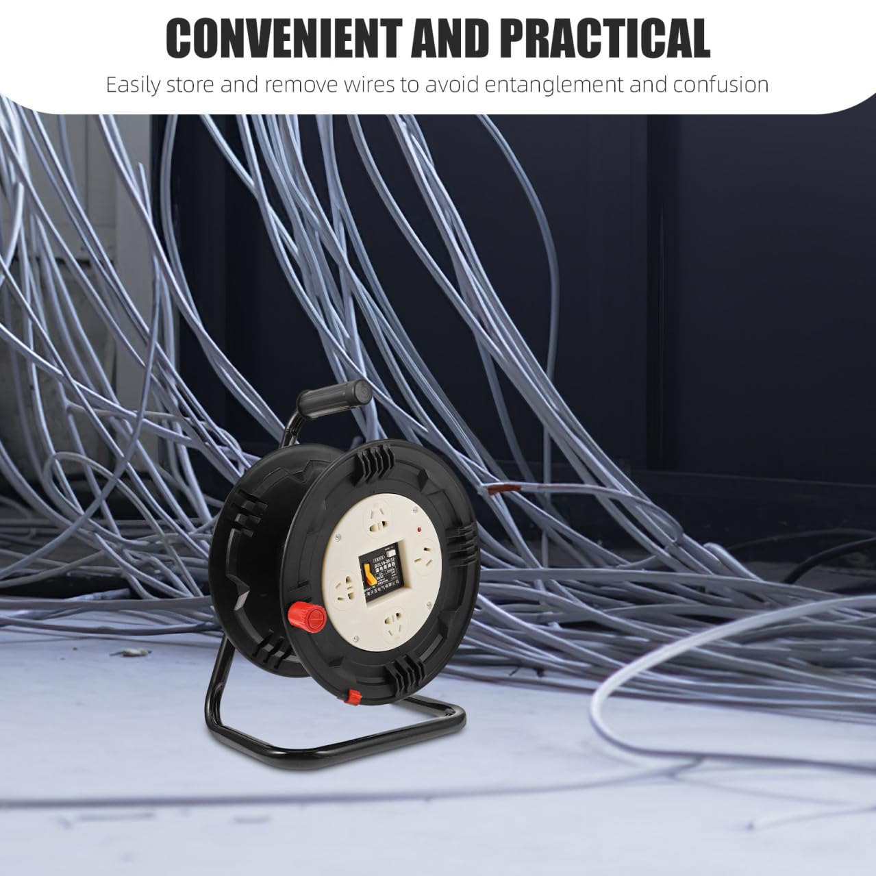 Alipis Enrollador de Cable Retractil, Carrete de Almacenamiento de Cable Negro de Plástico, Organiza y Guarda 30 Metros para Hogar y Oficina