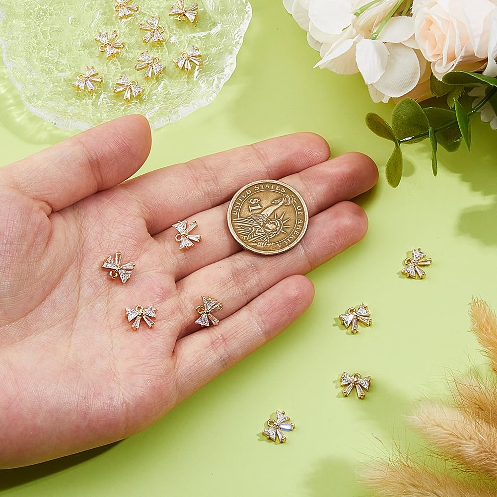 DICOSMETIC 16Pcs Cubic Zirconia Bow Charm Bulk Real 18K Gold Plated Bowknot Charms Brass Bow Tie Charm Cute Bowknot Pendants Micro Pave Charms for Earring Bracelet Necklace Jewelry Making - Image 3