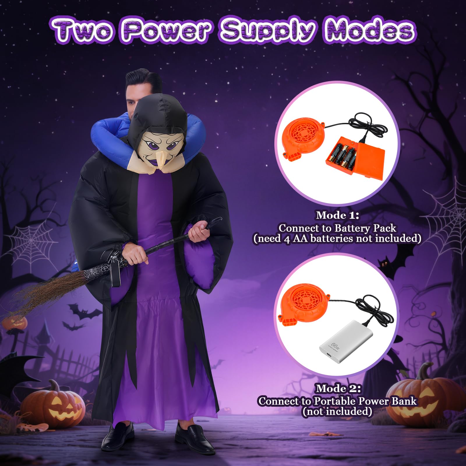 Poptrend Nadmuchiwany kostium czarownicy dla dorosłych dzieci na Halloween śmieszne kostiumy dmuchane garnitur damski męski świąteczny kostium na imprezę cosplay