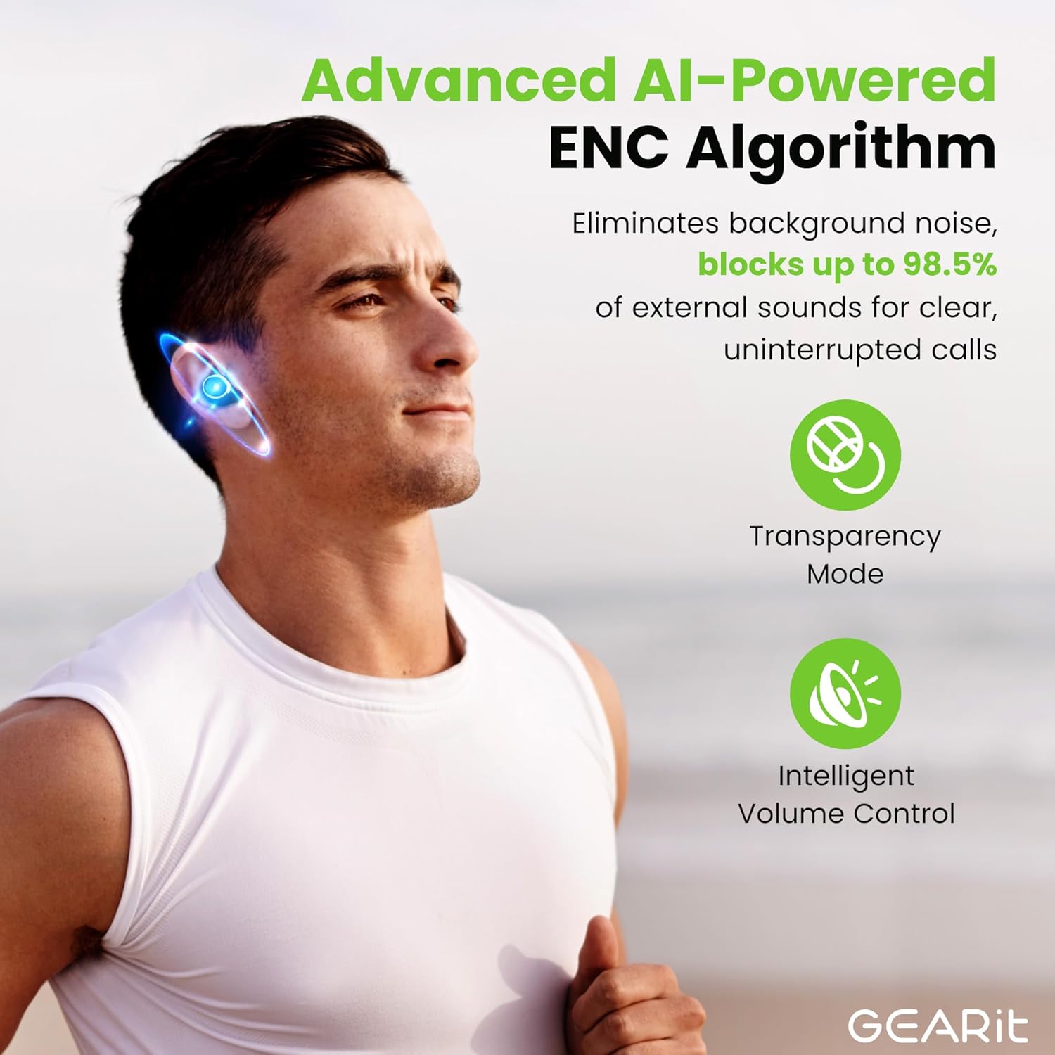 GEARit True Wireless Bluetooth Earbuds Compatible with iPhone, Android - 22H Playtime Earpods w/Active Noise Cancellation Up to 98.5% - HD Sound Clarity, Smart Touch Control - 5.4 Bluetooth Ear Buds