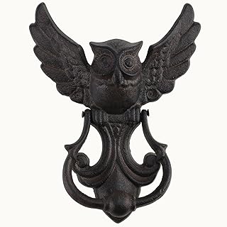 Antique Gothic Heavy Duty Owl Front Door Knocker, Rustic Black Cast Iron Door Handle Decoration Garden Wooden House and Farmhouse (1 Pack)
