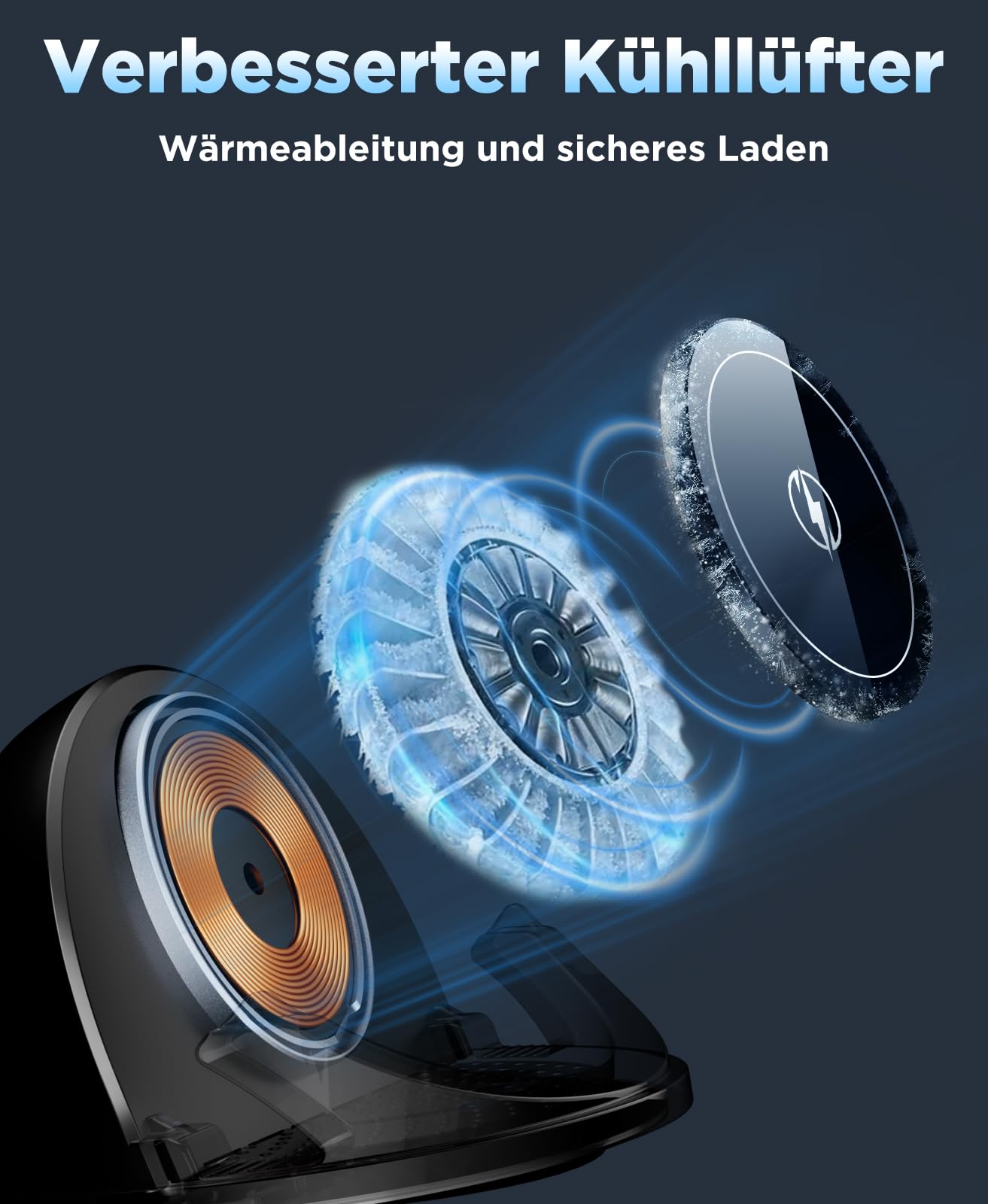 Beeasy 15W Handyhalterung Auto mit Ladefunktion, [2026 Kühlung Lüfter] Qi Induktive Ladestation Auto Handy Halterung Armaturenbrett, Wireless Charger Kfz für iPhone Samsung Smartphone