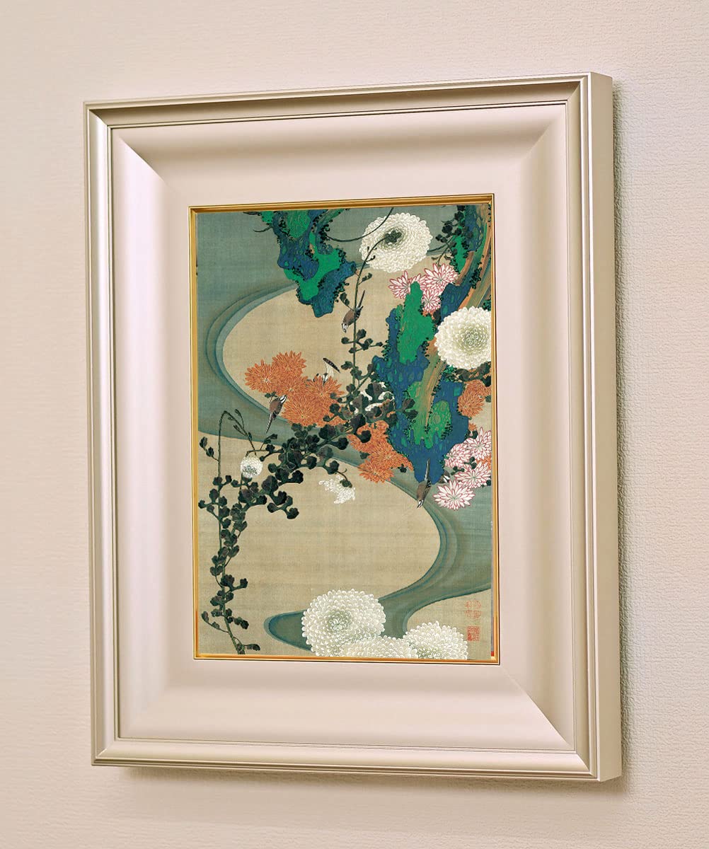 伊藤若沖、菊花流水図、超希少・大判画集画、新品高級額装付 Amazon.co.jp: 絵画 伊藤若冲（いとうじゃくちゅう）・ 菊花流水図