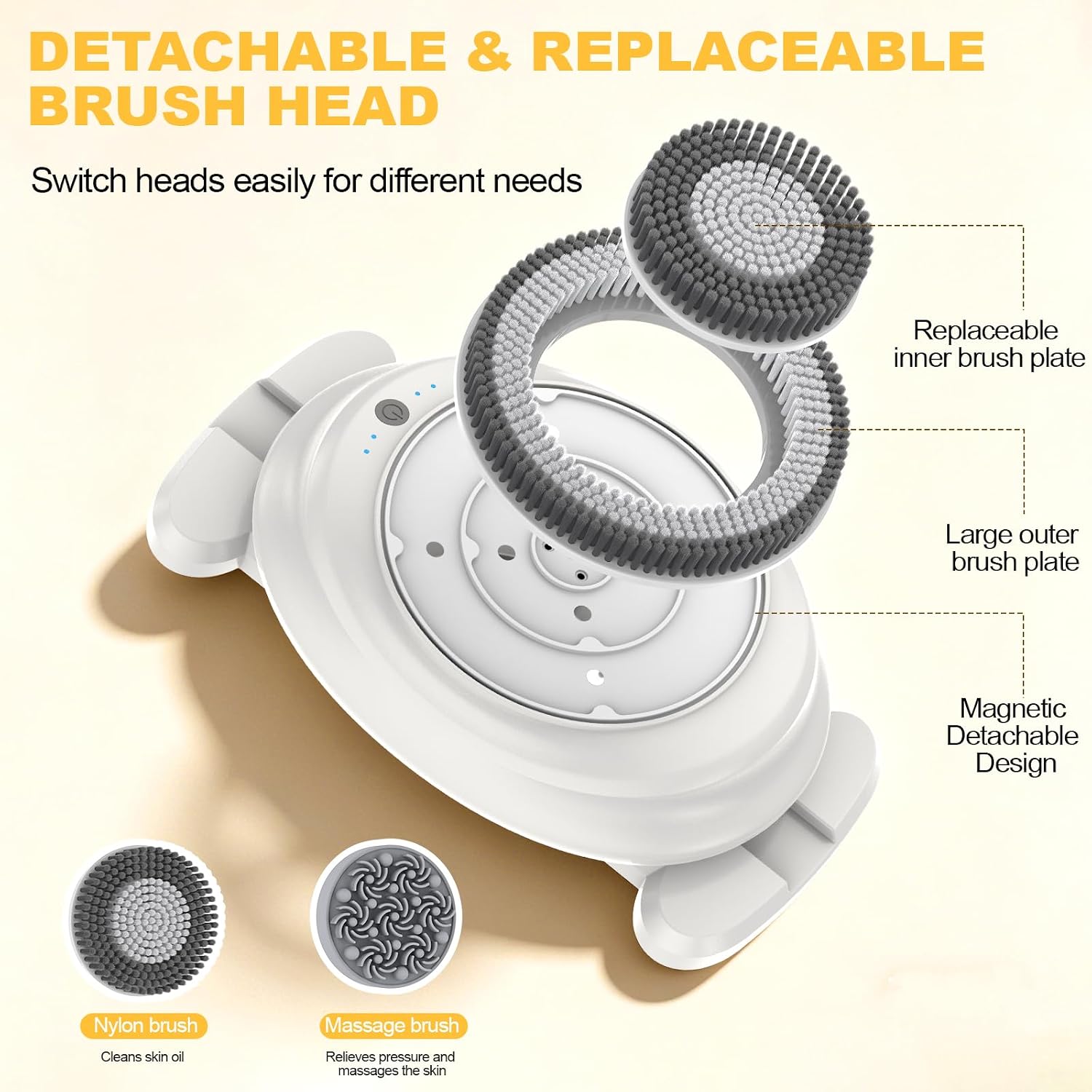 Electric Shower Scrubber for Body & Back, Wall Mounted Body Brush with Soft Bristles, Waterproof Hands-Free Bath Brush with 4 Speed Modes and Replaceable Heads(1)