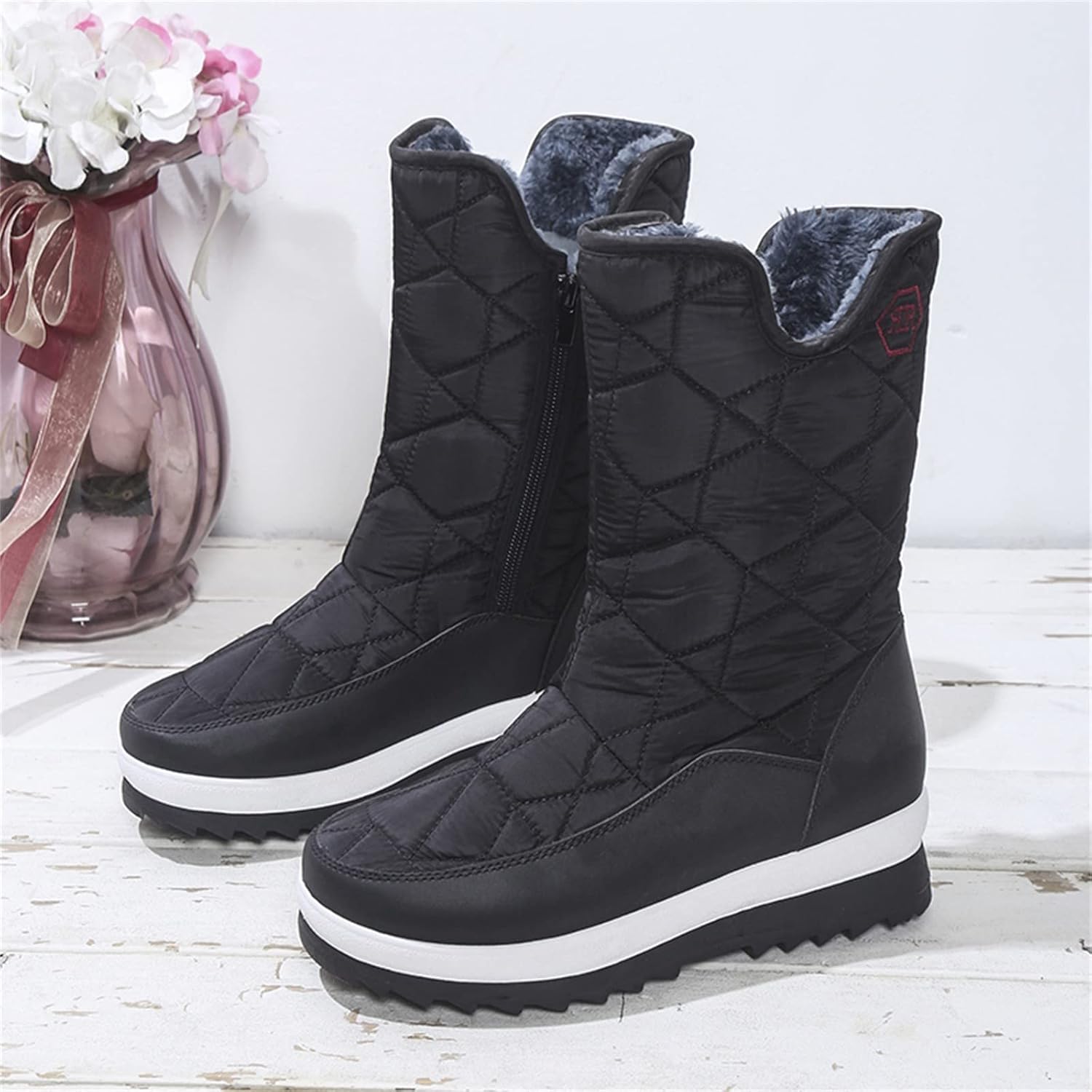 Snow Boots Women Men Waterproof Insulated Mid Calf Orthopedic Boots Casual Cold Weather Zip Up Booties Waterproof Flat Shoes