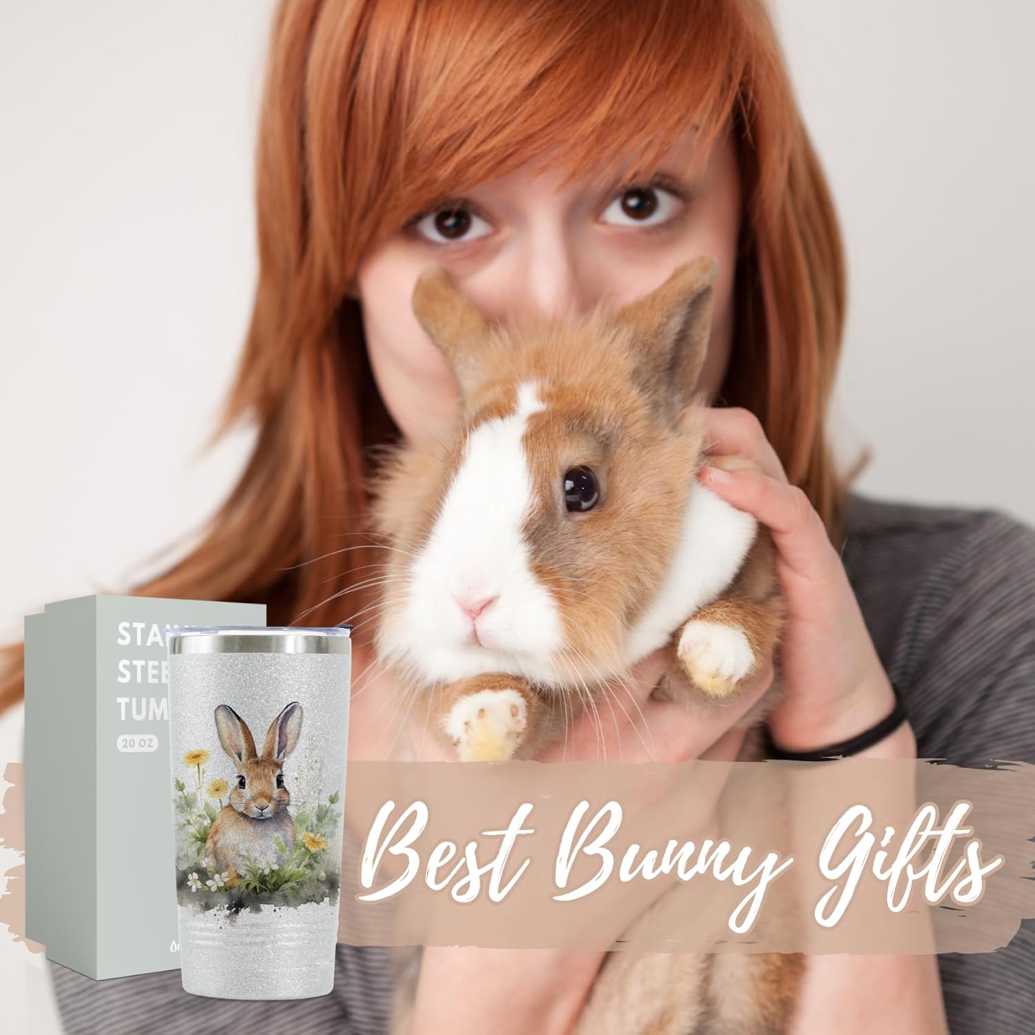 Onebttl Bunny Glitter Tumbler with Lid and Straw, Unique 20oz Cute Tumbler for Women & Girl, Bunny Lover Gifts for Christmas, Birthday - Image 3