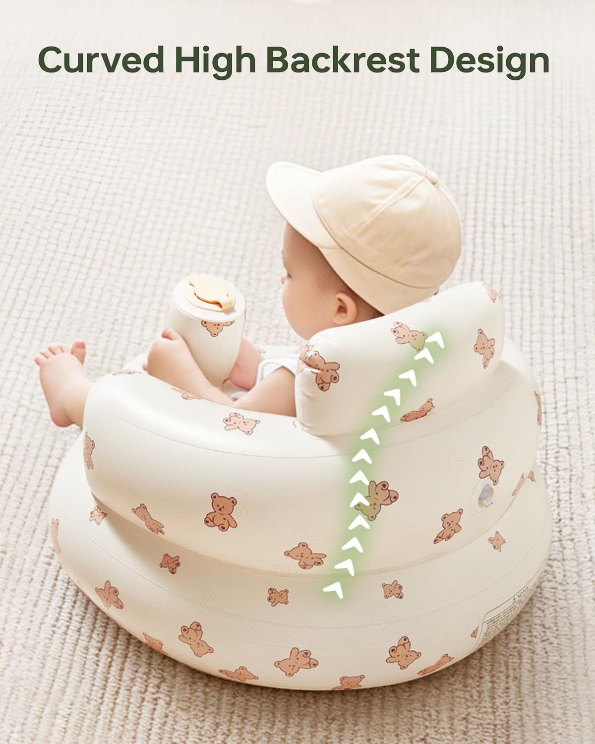 Babygreat Inflatable Baby Seat for 3-36 Months, Portable Blow Up Support Seat with Built-in Air Pump, Learning to Sit & Feeding Chair for Infants & Toddlers (Bear)
