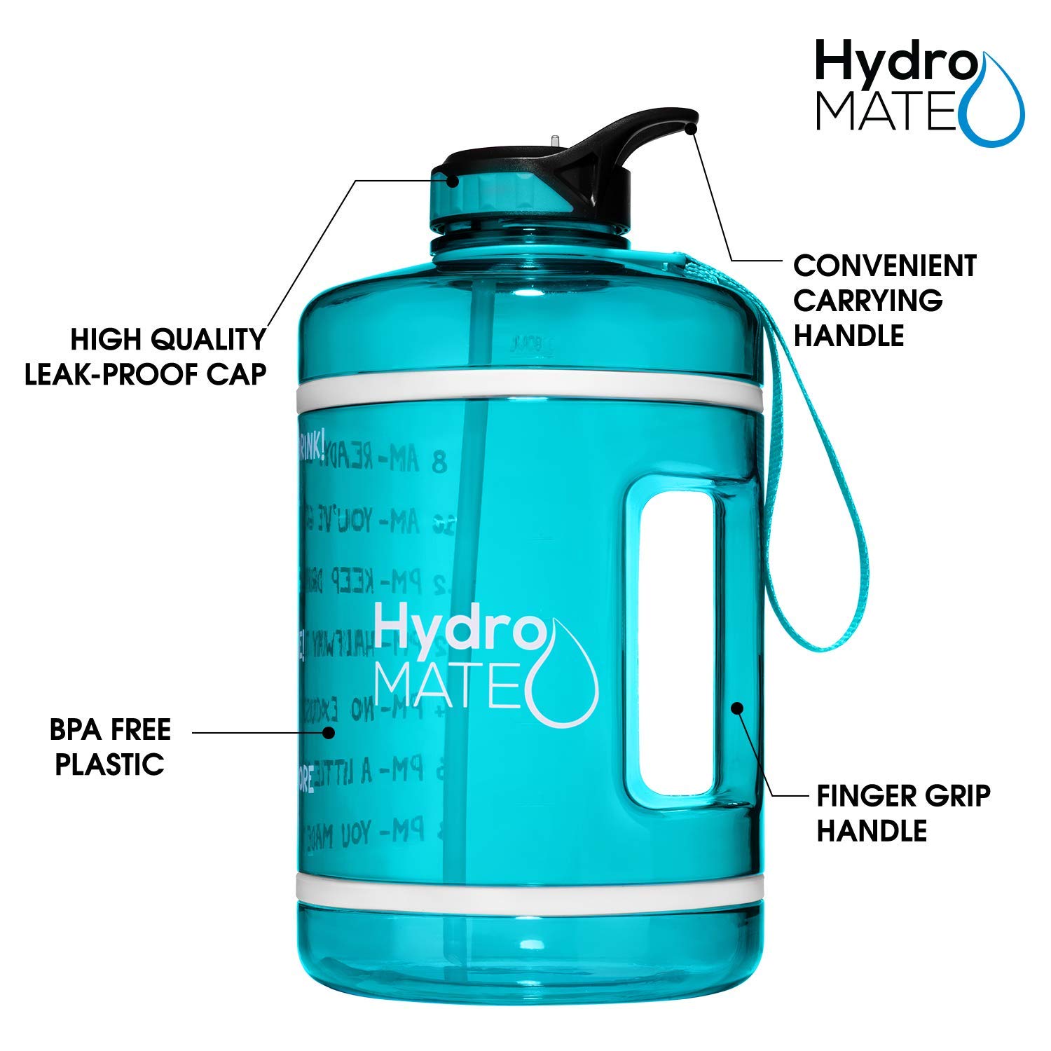 Buy HydroMATE 1 Gallon Water Bottle with Time Marker Large Reusable Motivational Jug with Straw