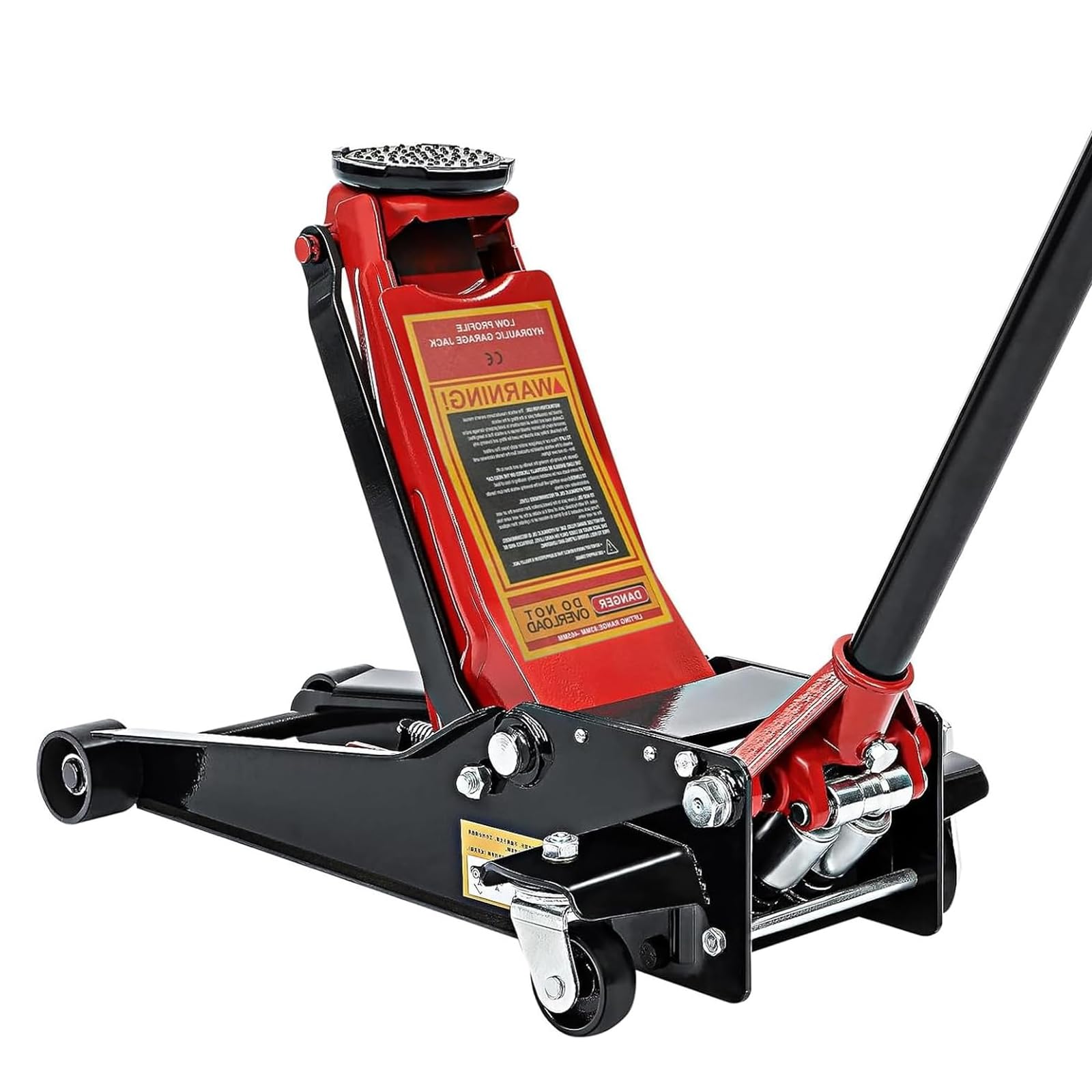 3 Tonne Trolley Jack Hydraulic Car Jack, Low Profile Floor for Car Van, Heavy-Duty Steel Hydraulic Lift with Dual Pump System, Handle Swivel Wheels, High Lift Garage (Red) - 1
