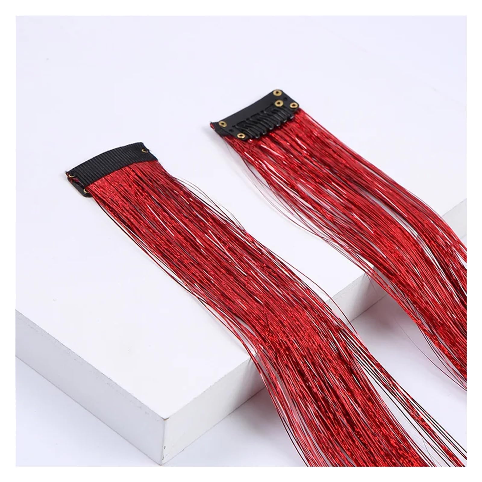 Extension de cheveux en plumes Extension de cheveux synthétiques scintillants Extensions de cheveux de fête en soie colorées scintillantes (Color : T1B/Burgundy, Size : 22inches)