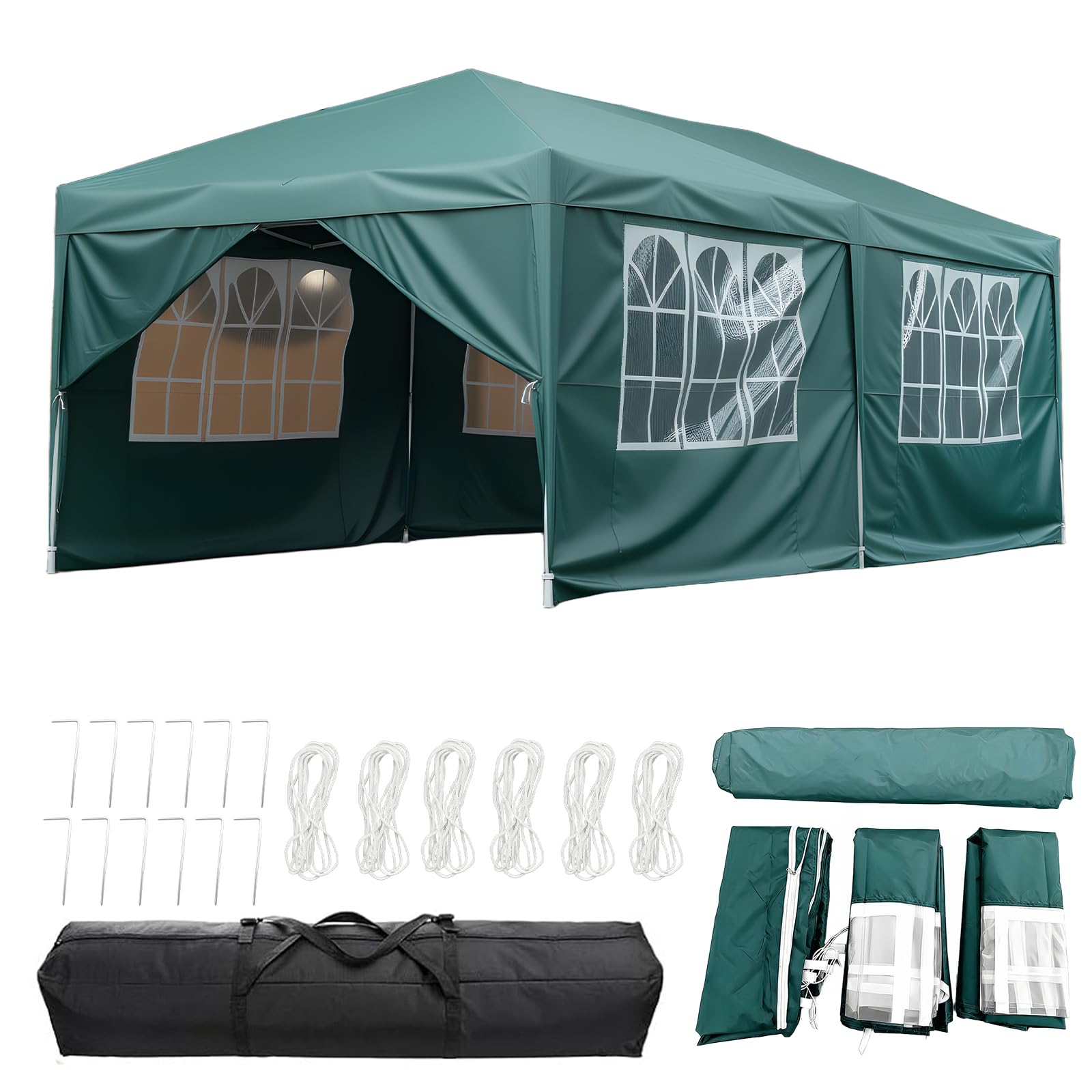 3x6m Waterproof Outdoor Pop Up Garden Gazebo with Sidewalls Marquee Awning Party Tent Canopy for Outdoor Wedding Garden Party (Green)