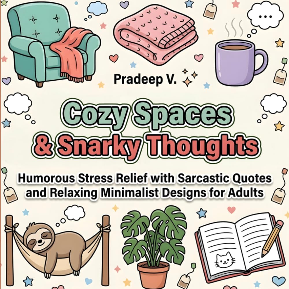 Cozy Spaces & Snarky Thoughts: Bold & Easy Coloring Book For Adults: Humorous Stress Relief with Sarcastic Quotes and Relaxing Minimalist Designs Coloring Book for Adults