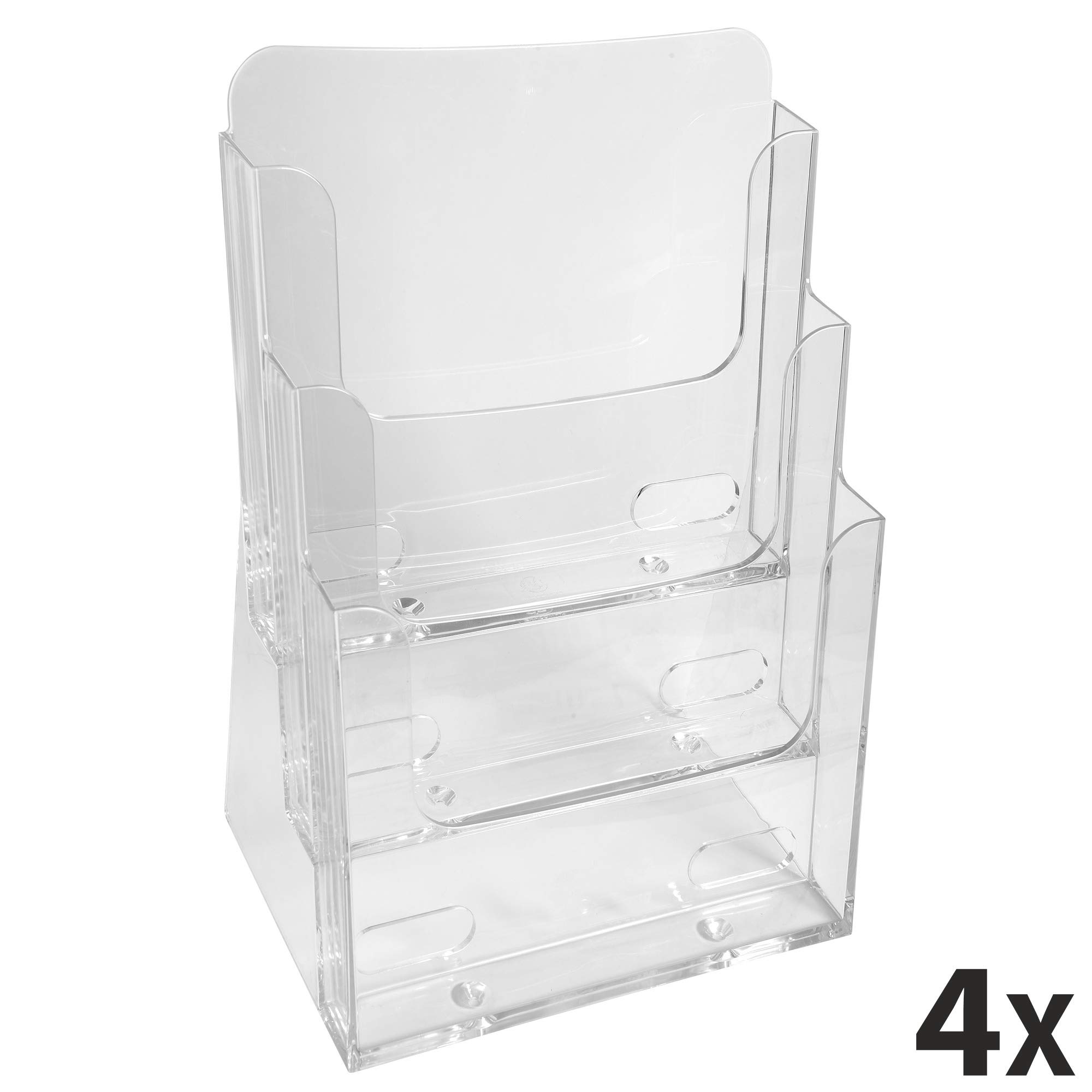 Exacompta – 74158D – Set de 4 dispensadores de folletos de sobremesa – 3 compartimentos – Monobloc – Dimensiones: Prof. 15,5 x ancho 23,7 x Alto 33,9 cm – Formato para archivar A4 – Cristal