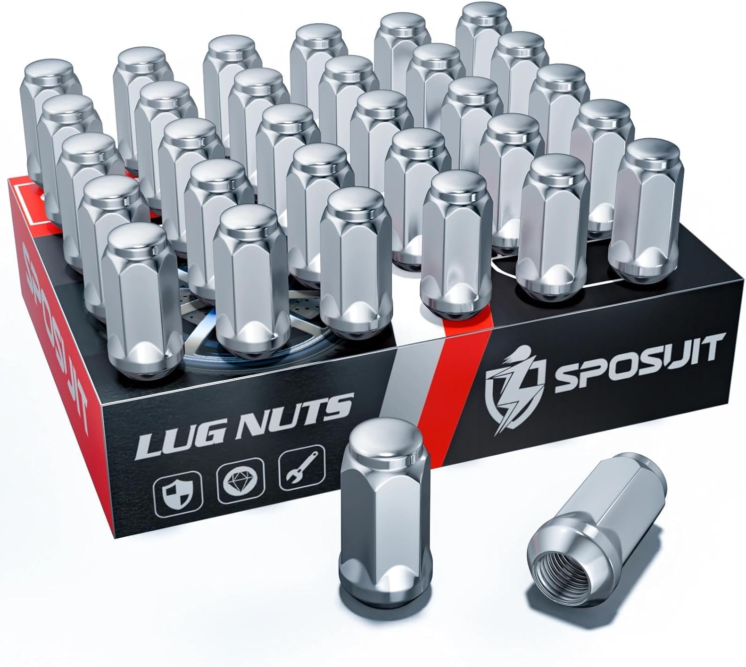 Sposuit 9/16-18 Lug Nuts - Replacement for 1994-2010 RAM 2500, 1994-2010 RAM 3500 - Closed End Chrome Lug Nut(32 Pcs)