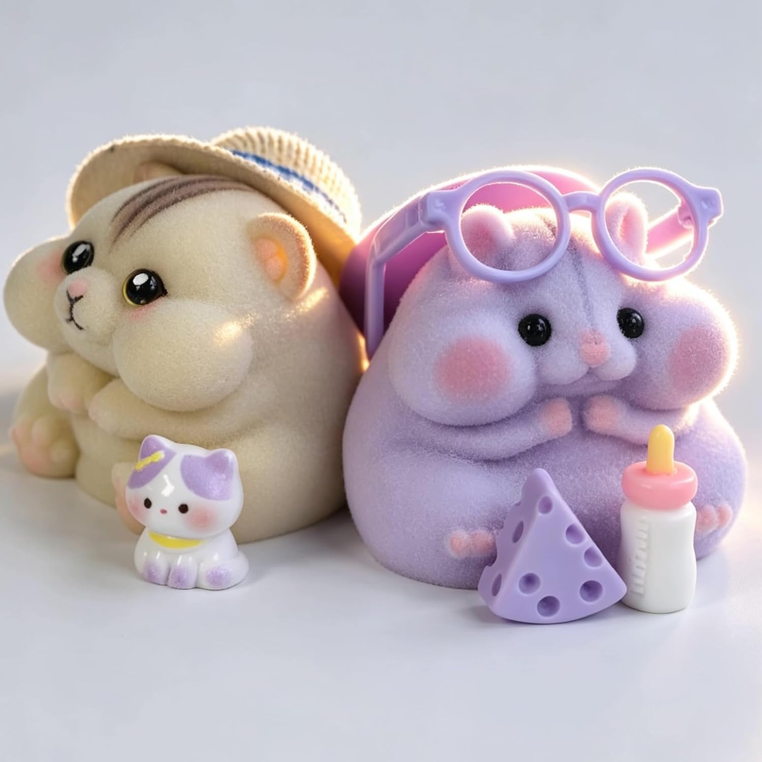 2-Pack Cute Squeeze Handmade Taba Squishy Cat & Hamster Toy Set, Ultra Soft Silicone Squishy Fidget Gift for Adults & Kids (2-Pack Hamster & Cat Set)